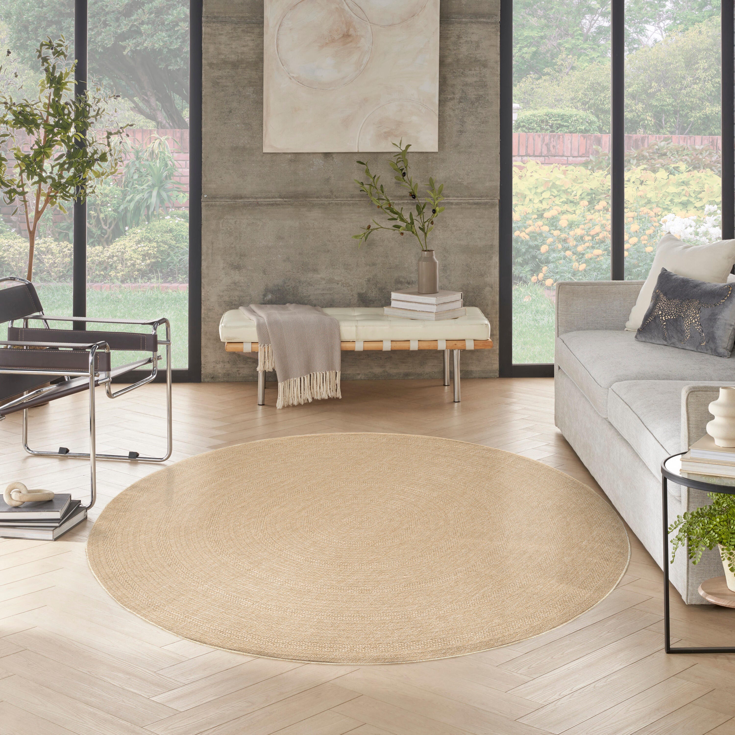 Nourison Home Tulum Geometric 8' Round Area Rug, Taupe/Ivory, large