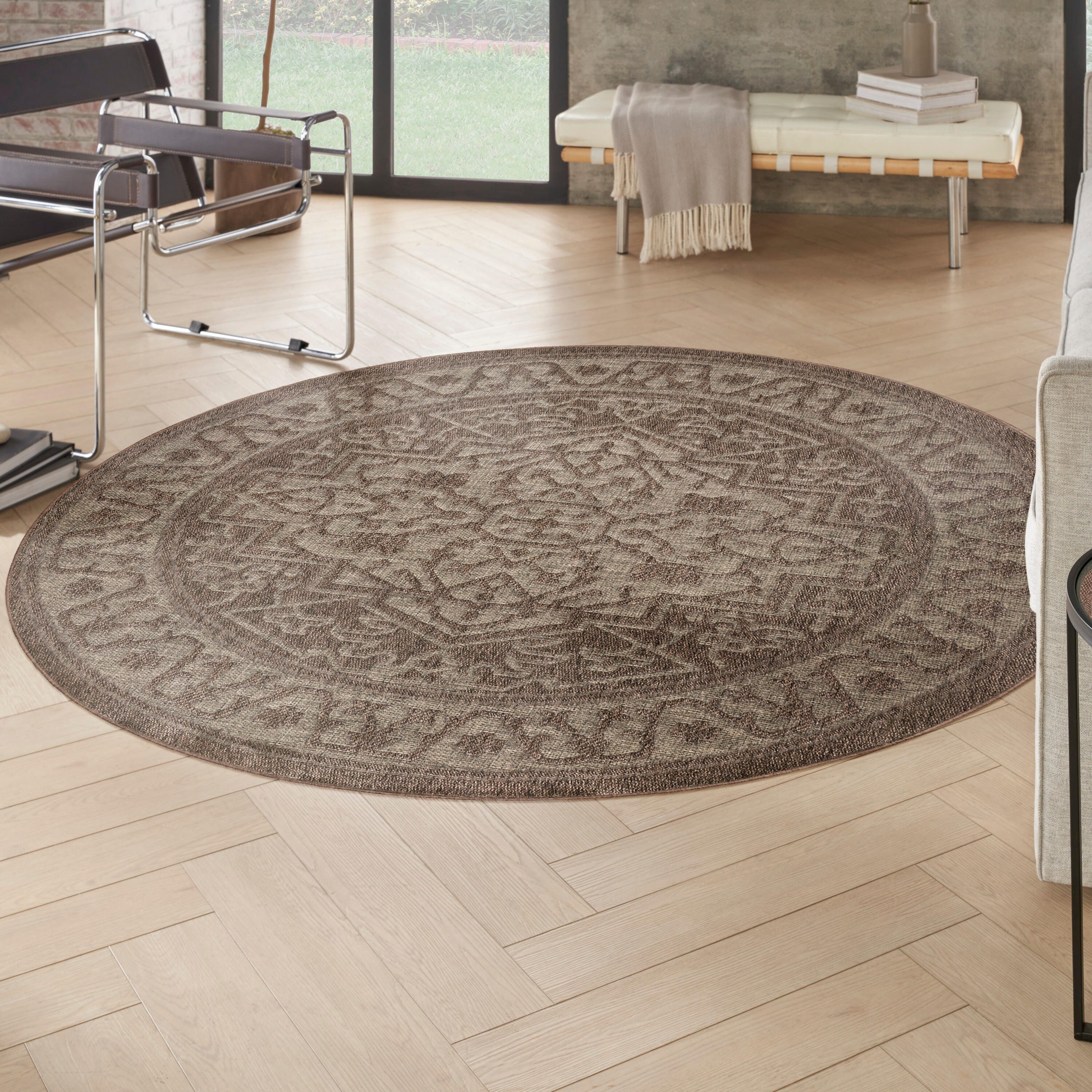 Nourison Home Tulum Persian 8' Round Area Rug, Brown, rollover