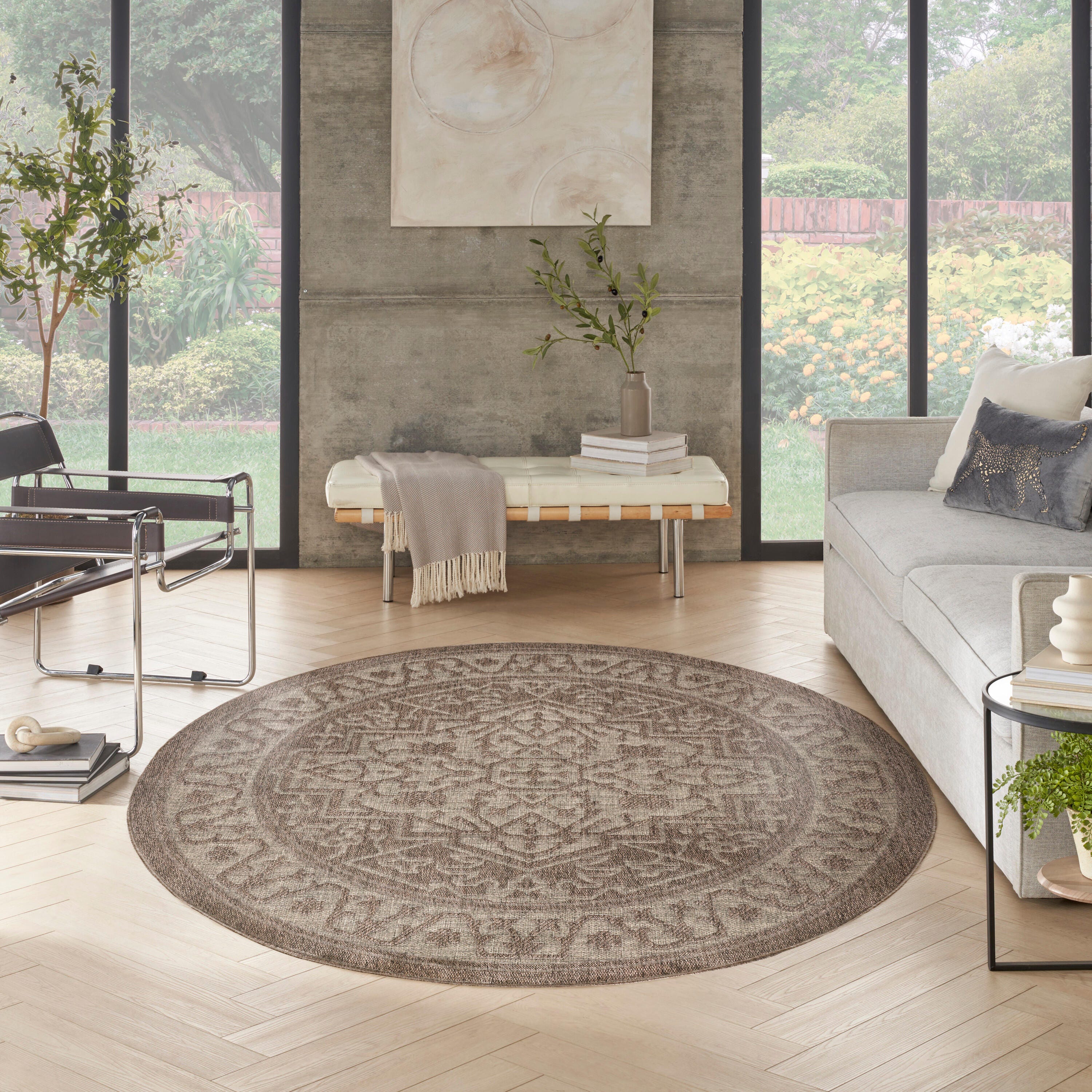 Nourison Home Tulum Persian 8' Round Area Rug, Brown, large