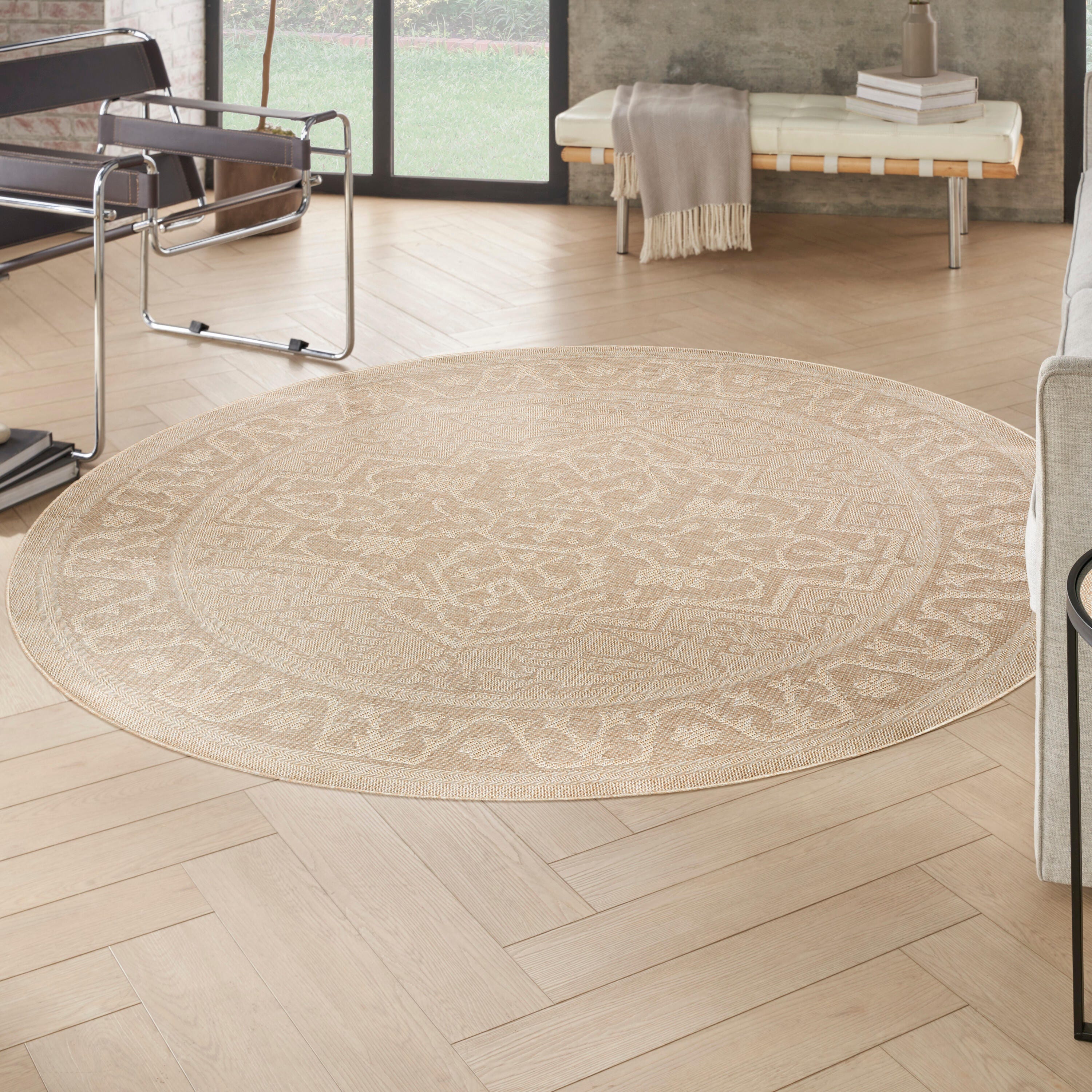 Nourison Home Tulum Persian 8' Round Area Rug, Cream, rollover