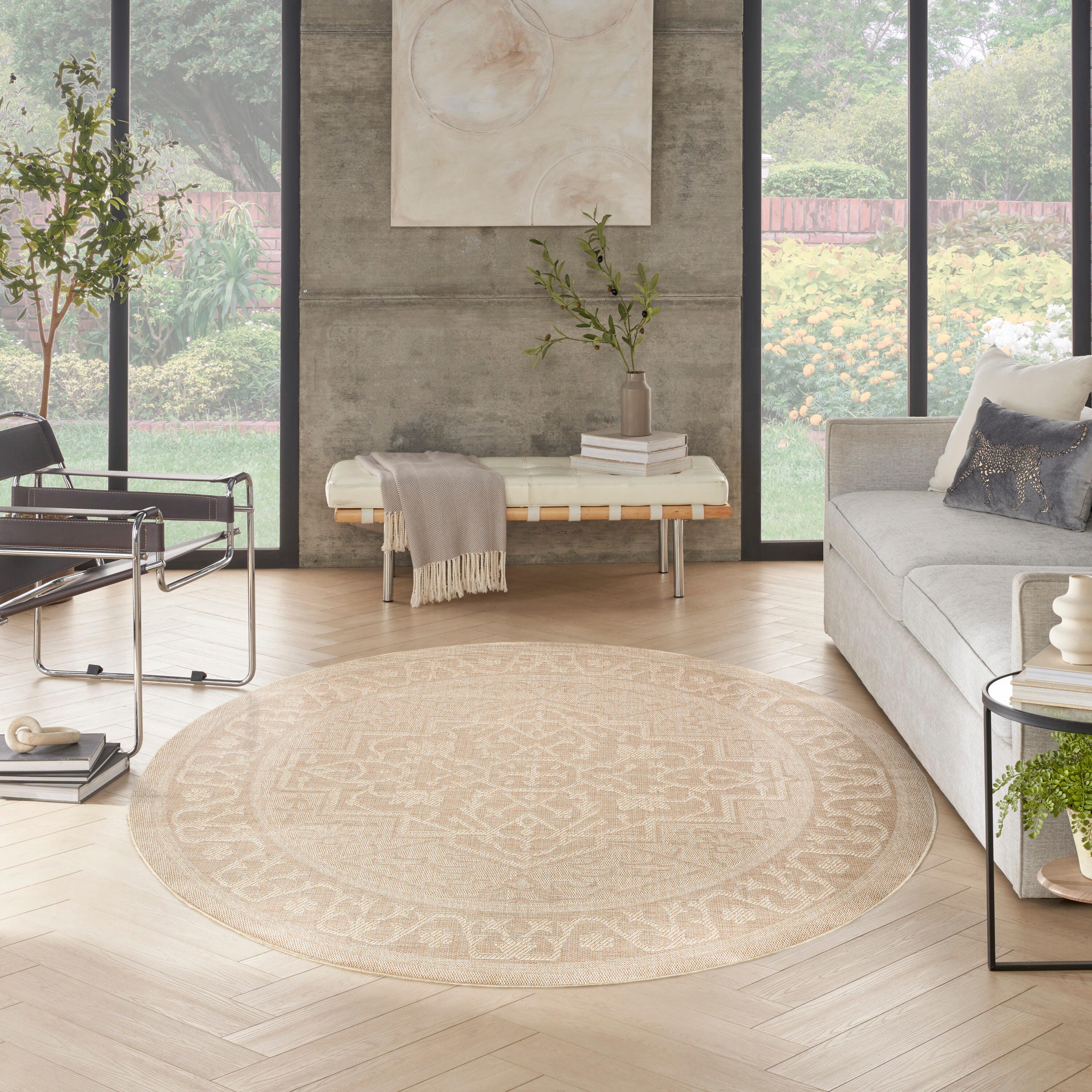 Nourison Home Tulum Persian 8' Round Area Rug, Cream, large