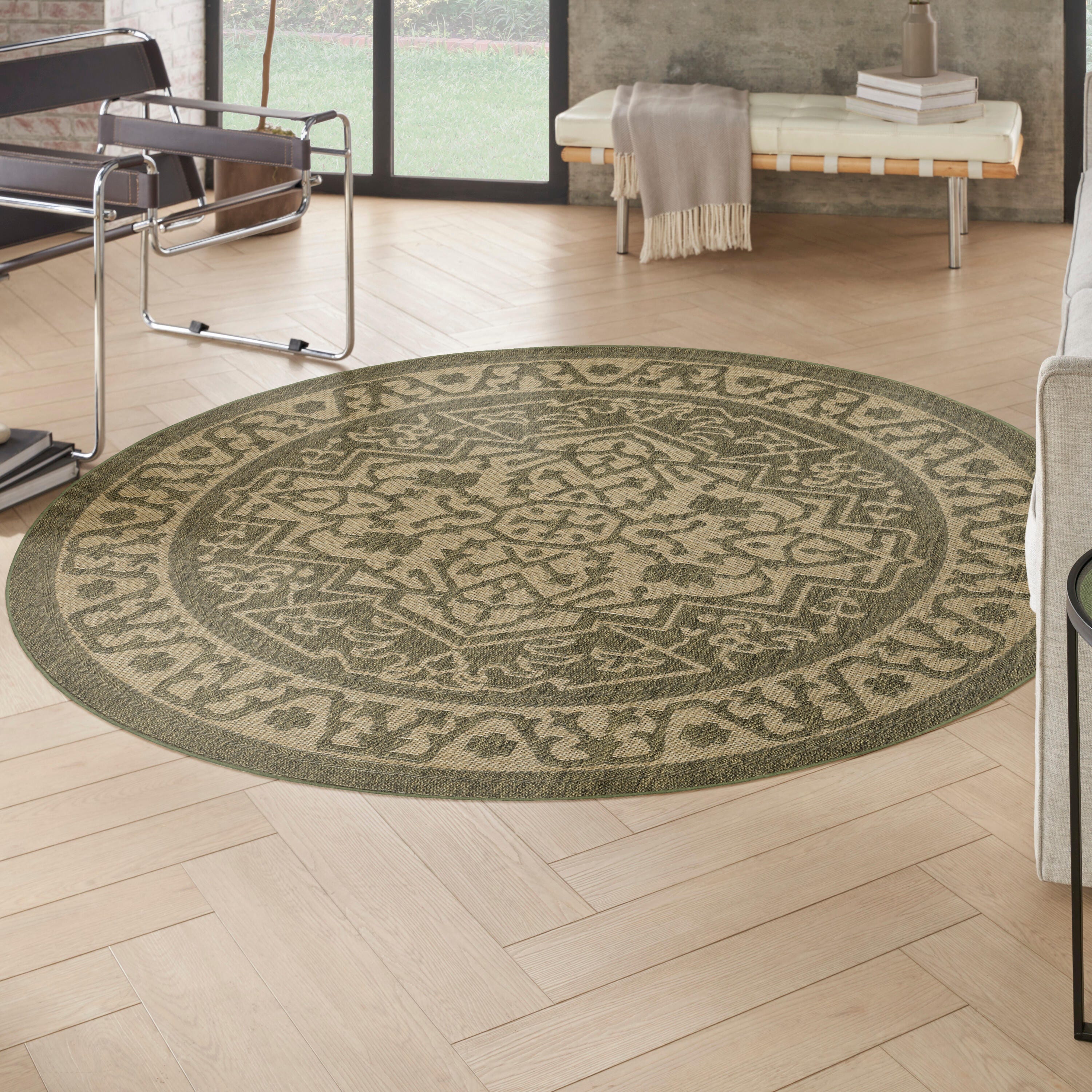 Nourison Home Tulum Persian 8' Round Area Rug, Olive, large