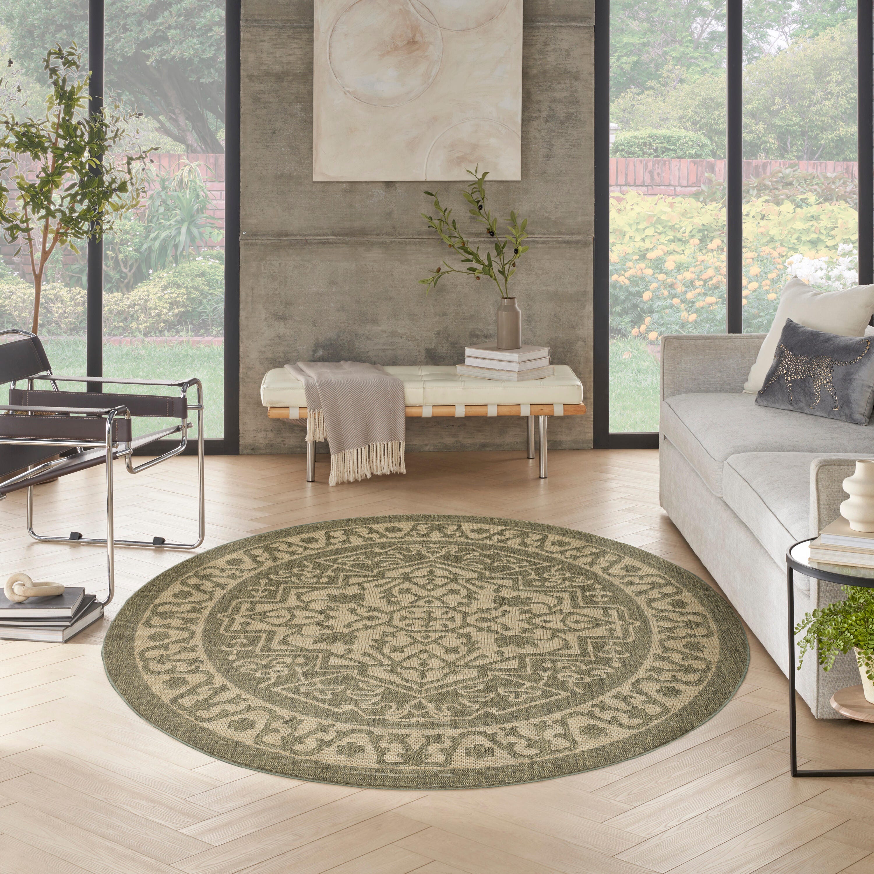 Nourison Home Tulum Persian 8' Round Area Rug, Olive, large