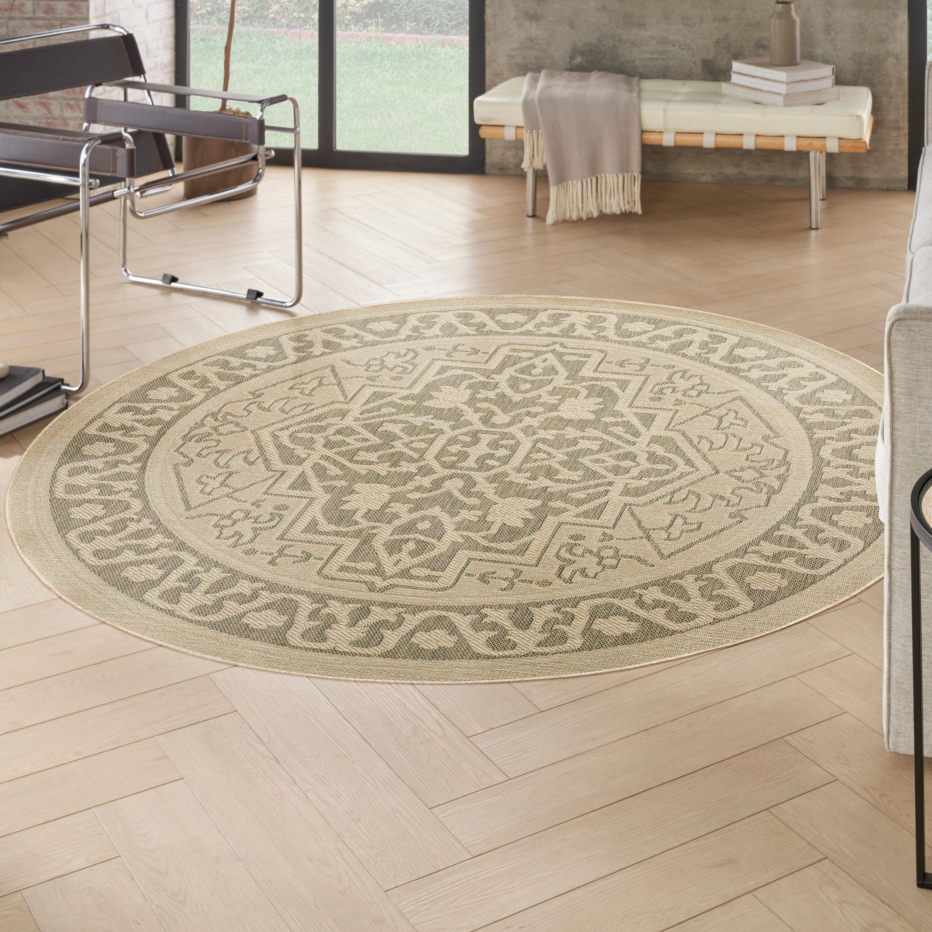 Nourison Home Tulum Persian 8' Round Area Rug, Taupe/Olive, rollover