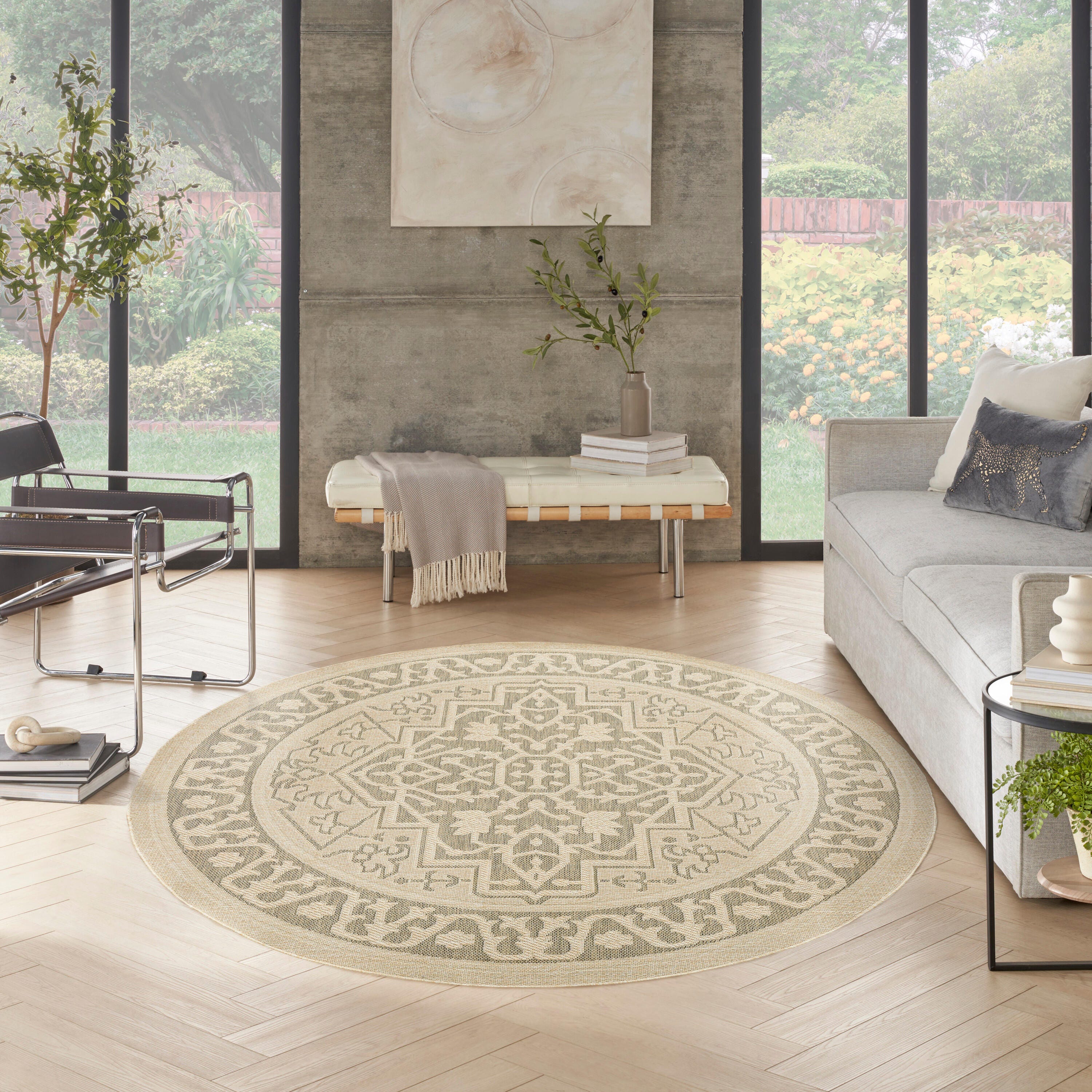Nourison Home Tulum Persian 8' Round Area Rug, Taupe/Olive, large