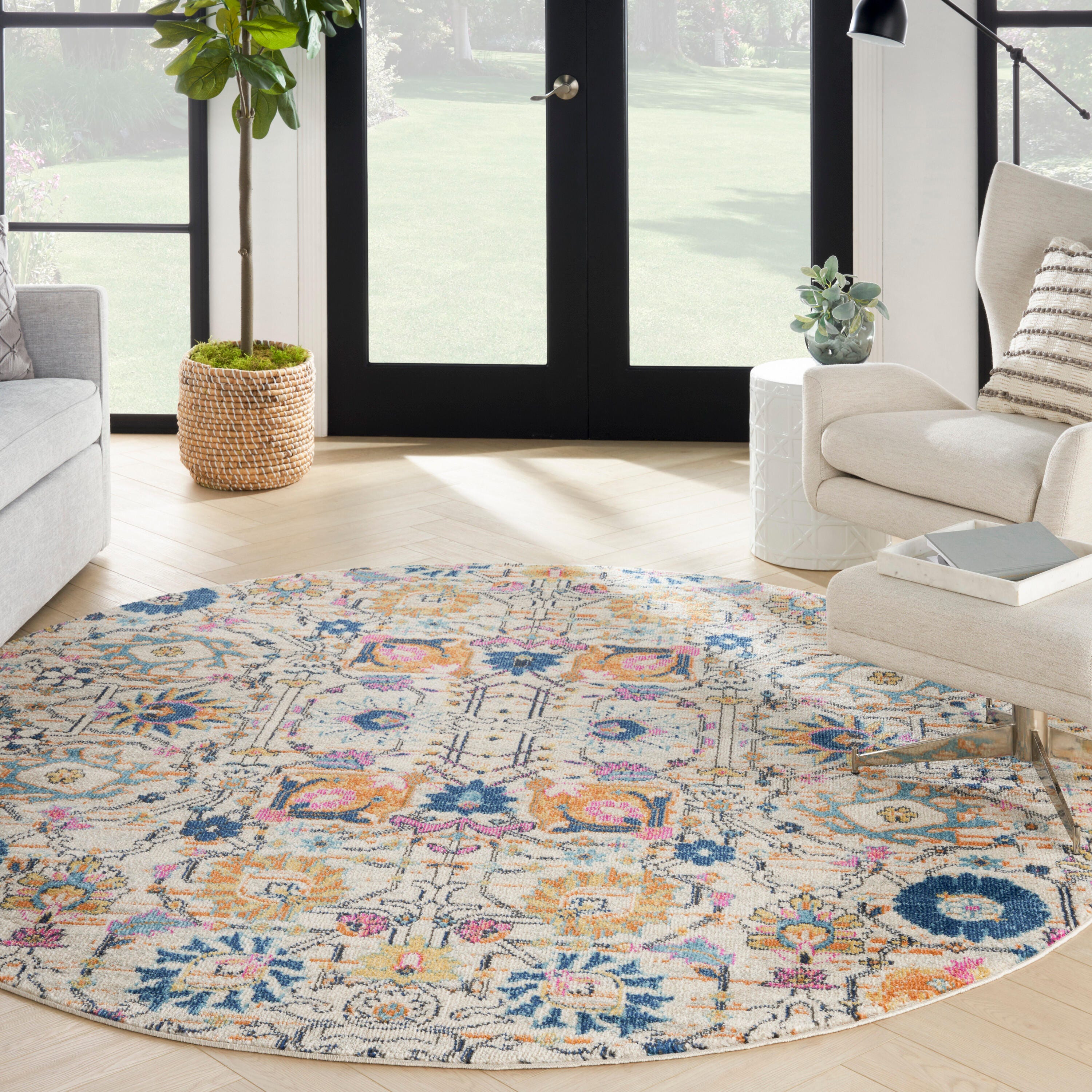Nourison Home Passion Lush 8' Round Area Rug, Ivory/Multi, rollover