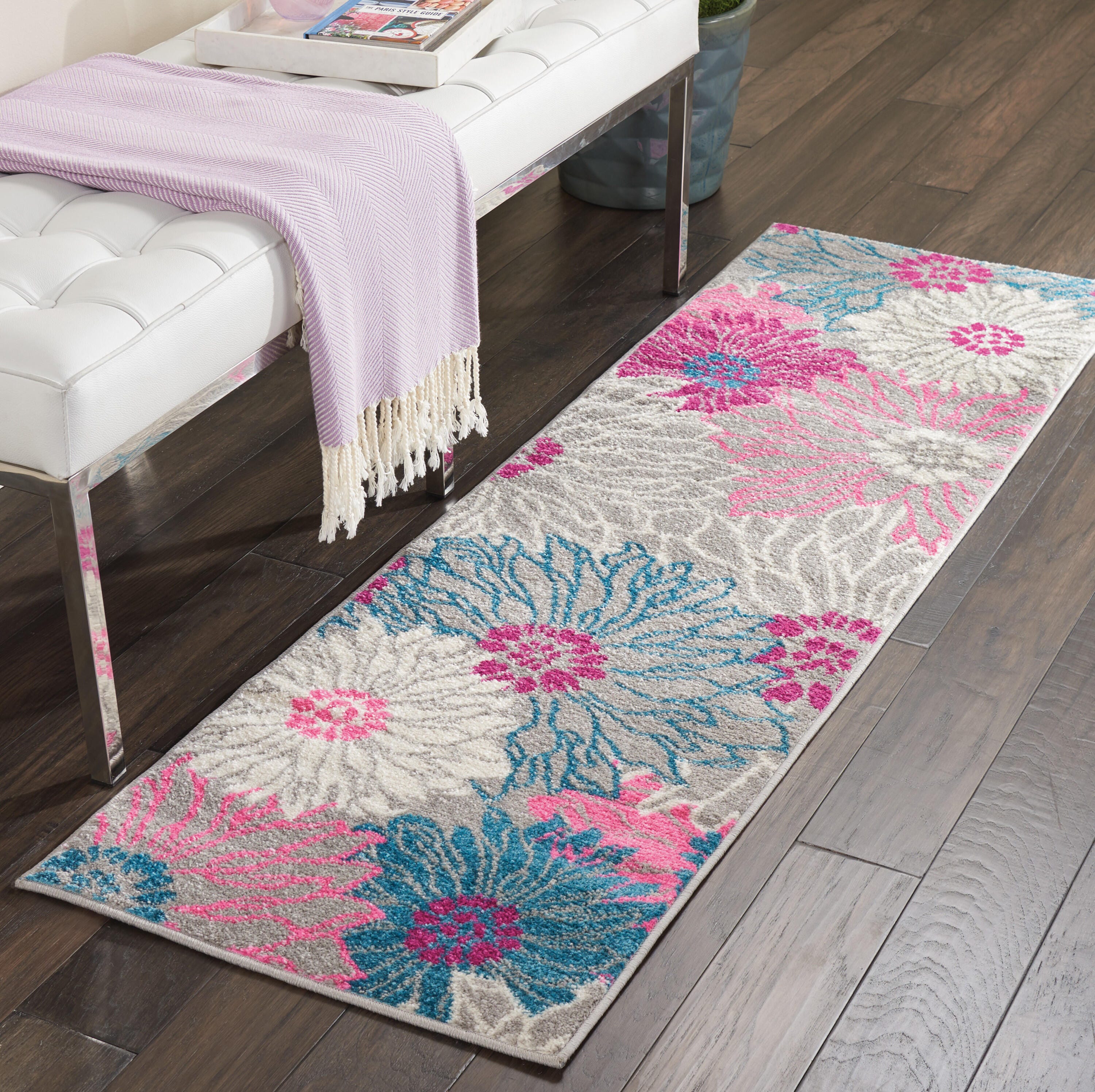 Nourison Home Passion Floral 1'10" x 6' Runner Rug, Gray, rollover