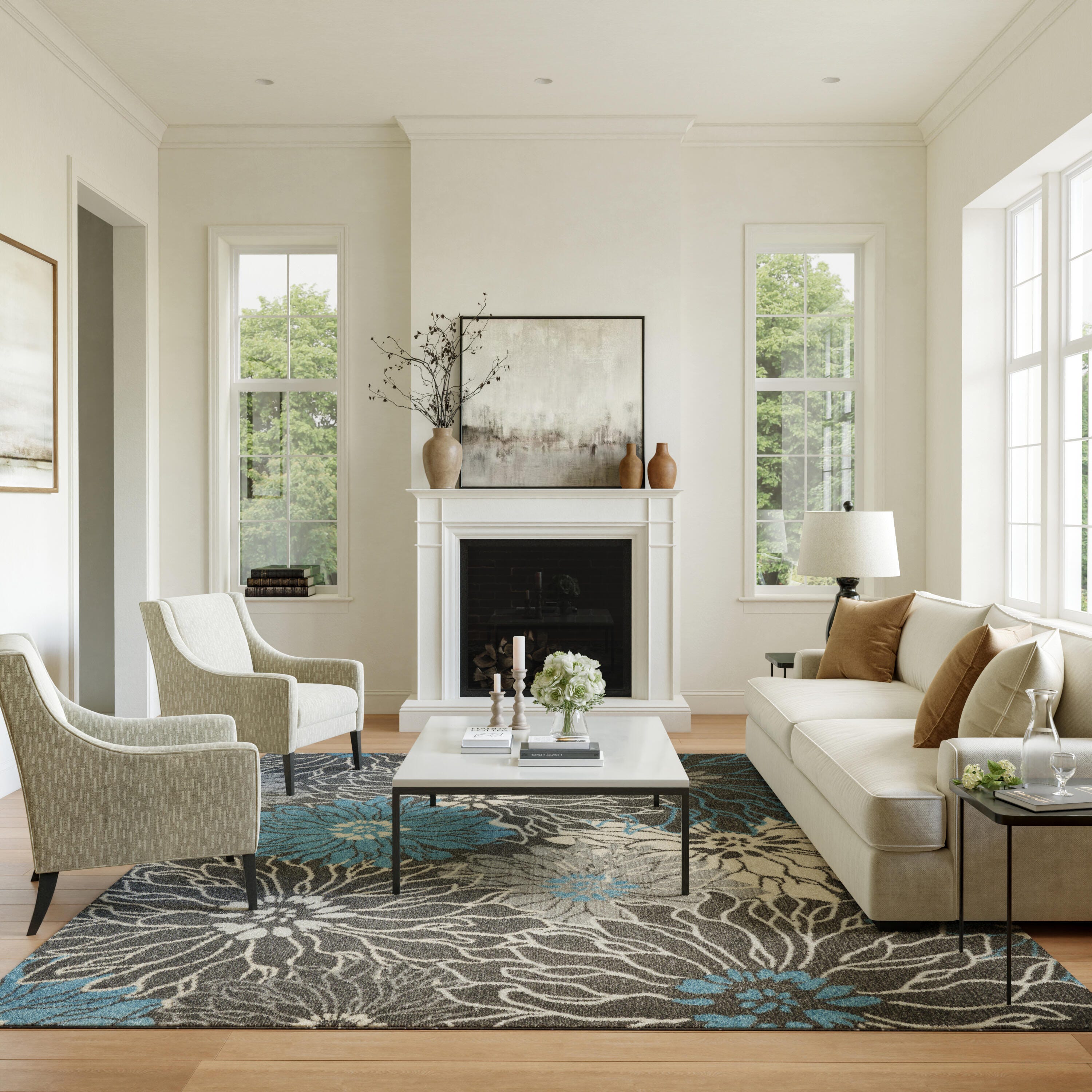 Nourison Home Passion Floral 9' x 12' Area Rug, Charcoal/Blue, rollover