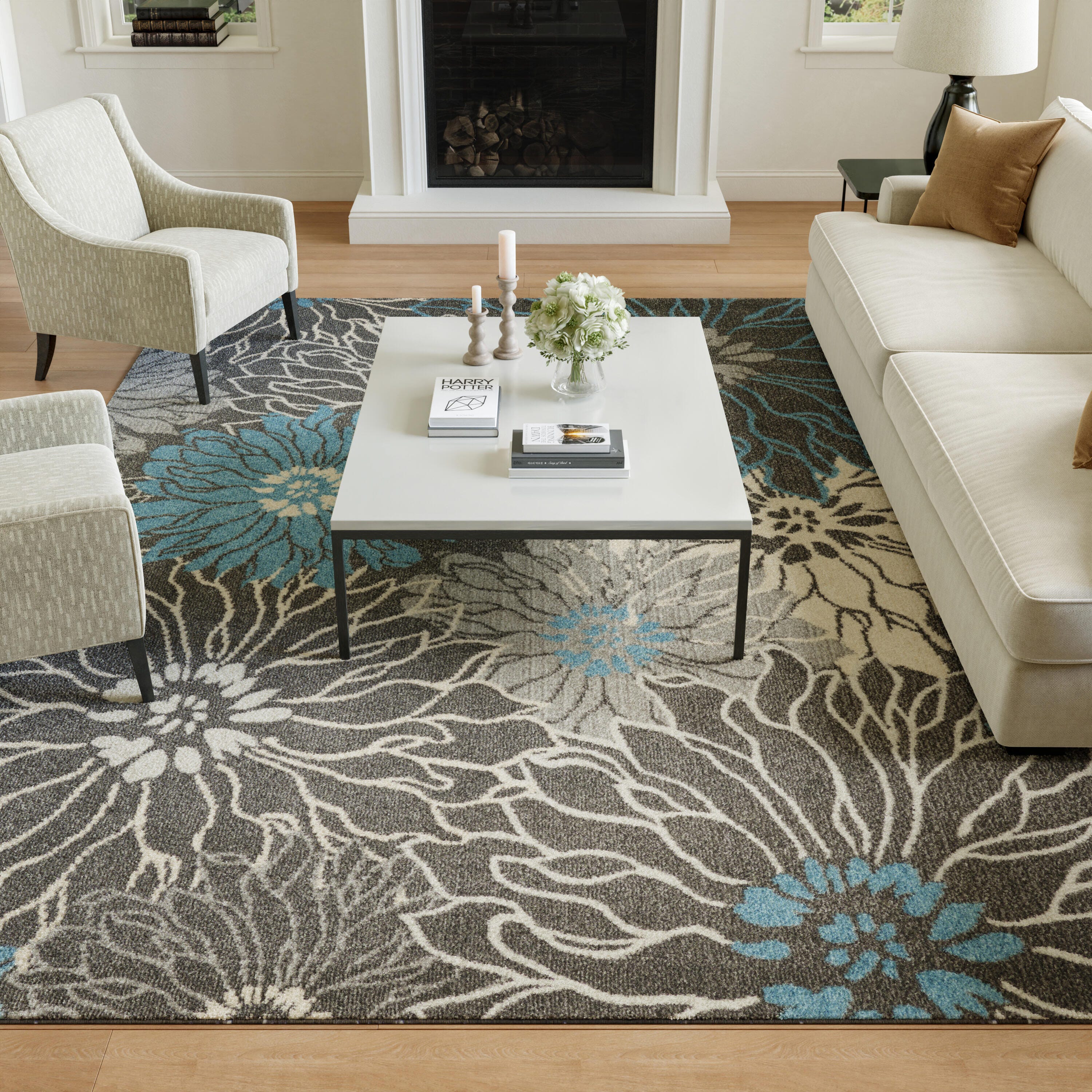 Nourison Home Passion Floral 9' x 12' Area Rug, Charcoal/Blue, large