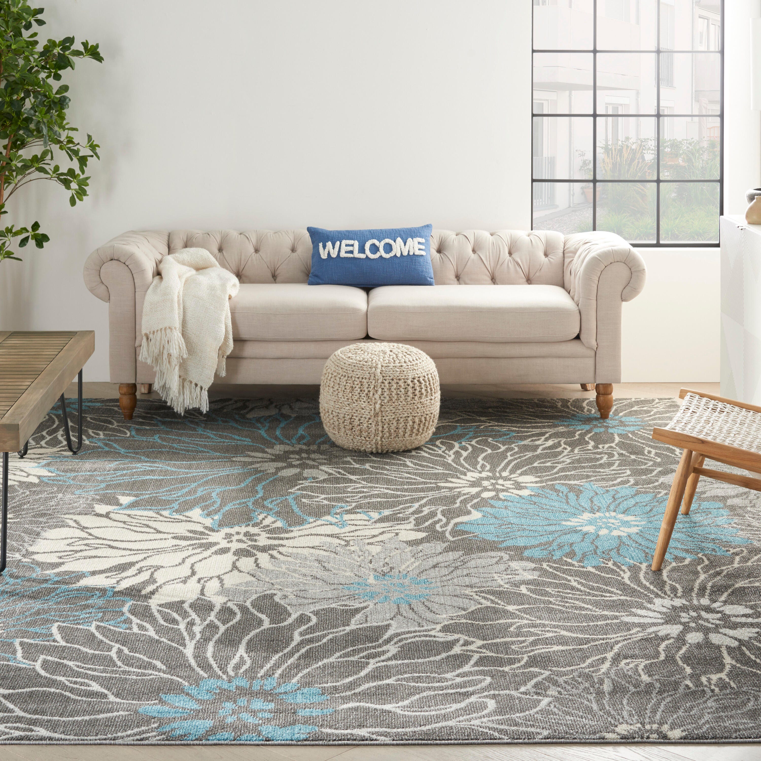 Nourison Home Passion Floral 9' x 12' Area Rug, Charcoal/Blue, large