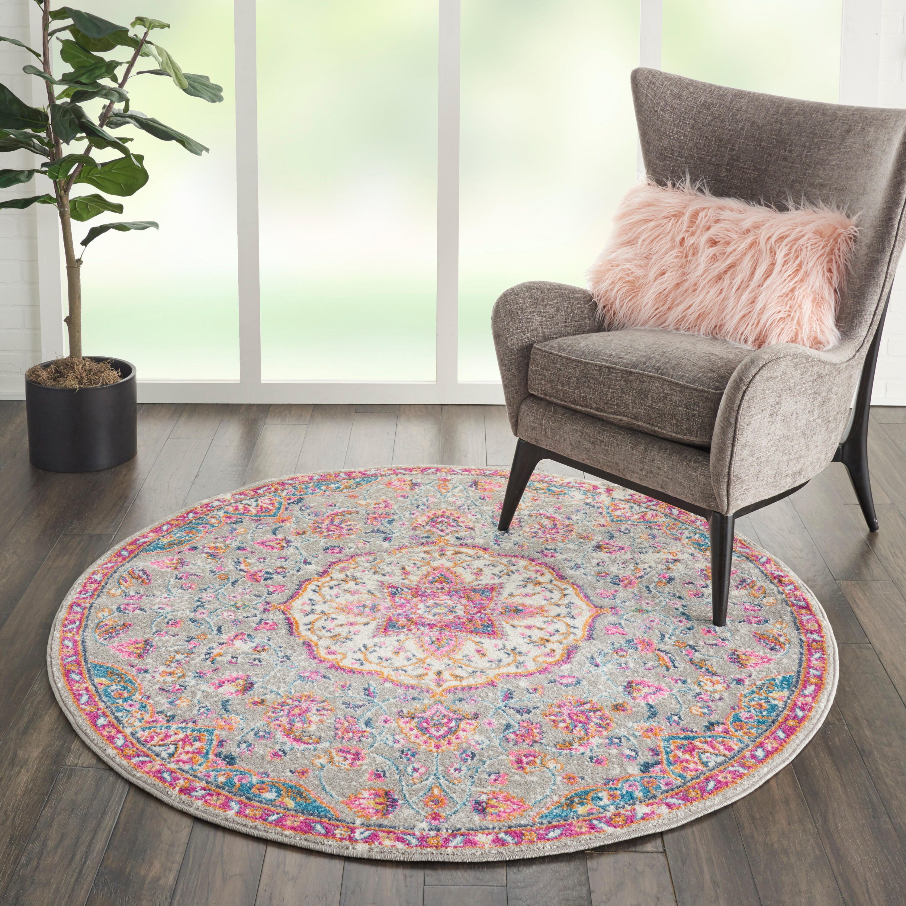 Nourison Home Passion Classic 5' Round Area Rug, Gray/Multi, rollover