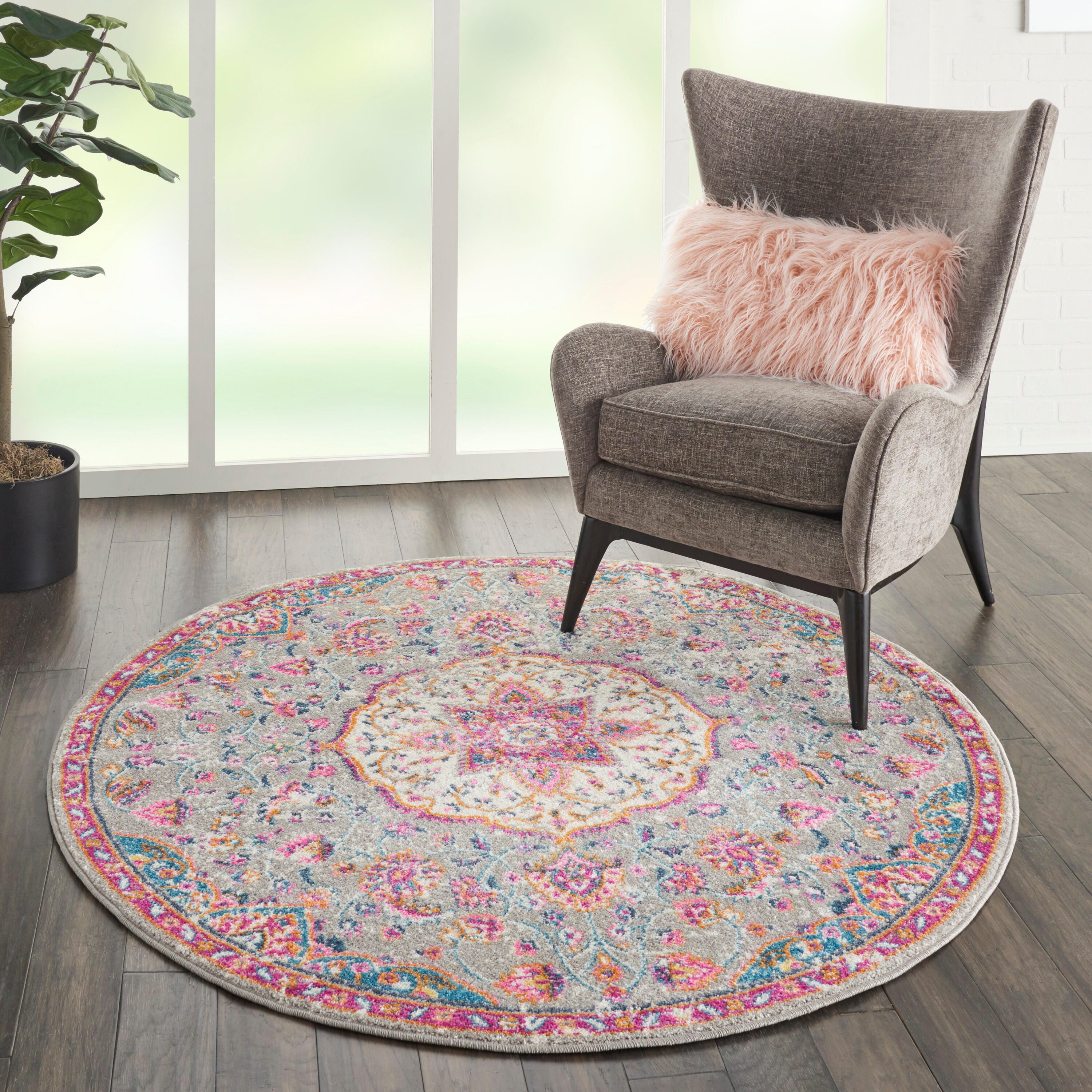 Nourison Home Passion Classic 5' Round Area Rug, Gray/Multi, large