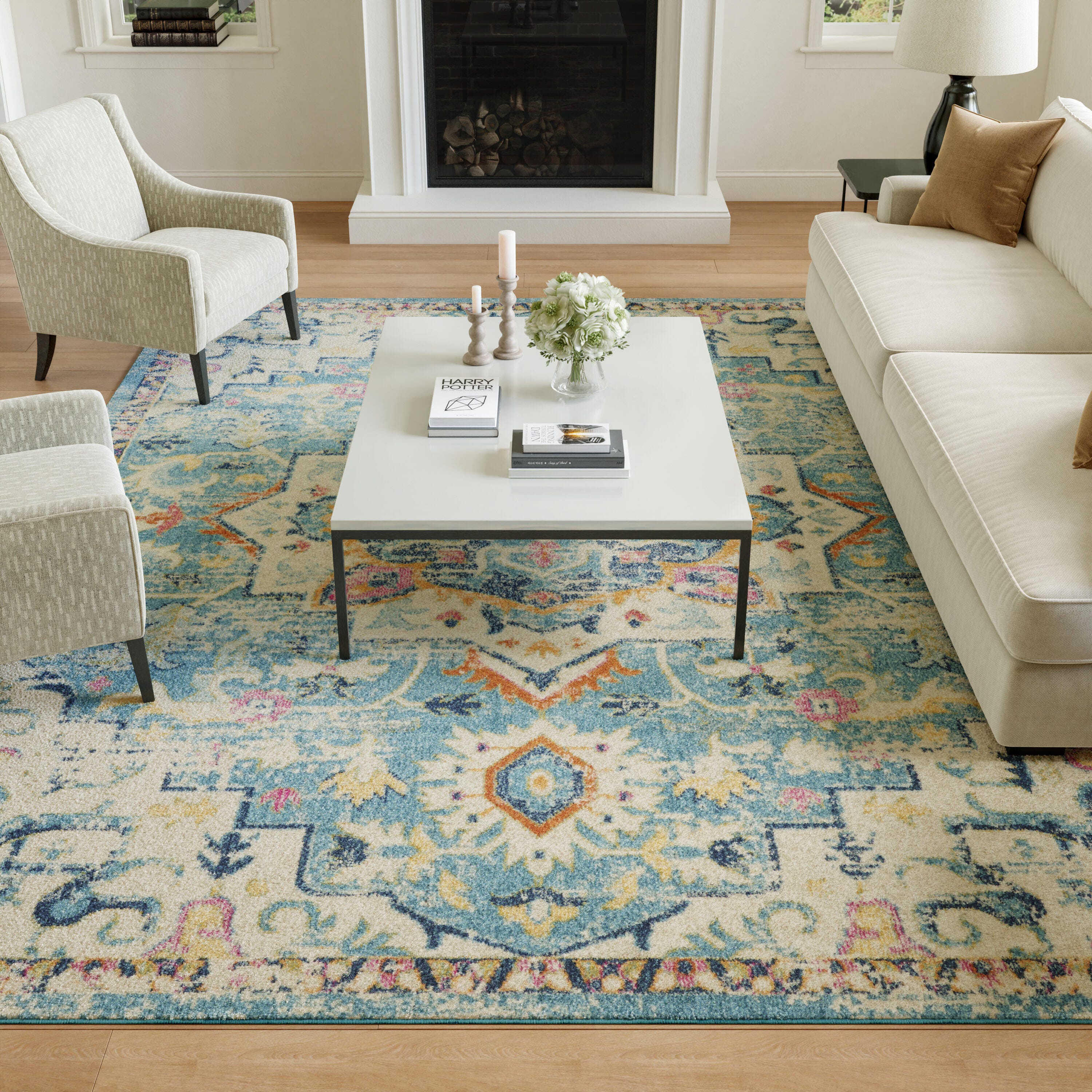 Nourison Home Passion Persian 9' x 12' Area Rug, Ivory/Light Blue, large