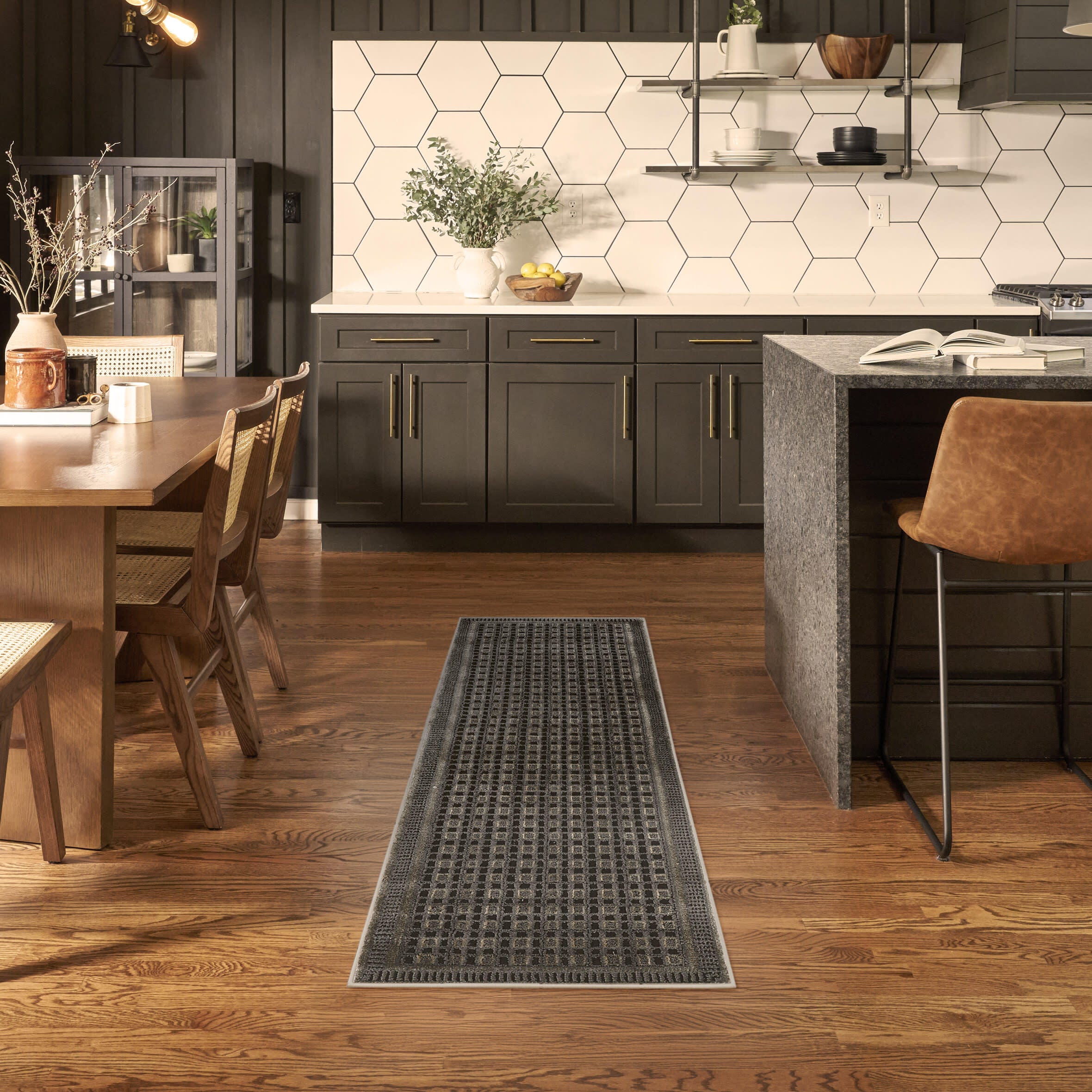 Nourison Home Nordic Geometric 2' x 6' Runner Rug, Black/Taupe, rollover