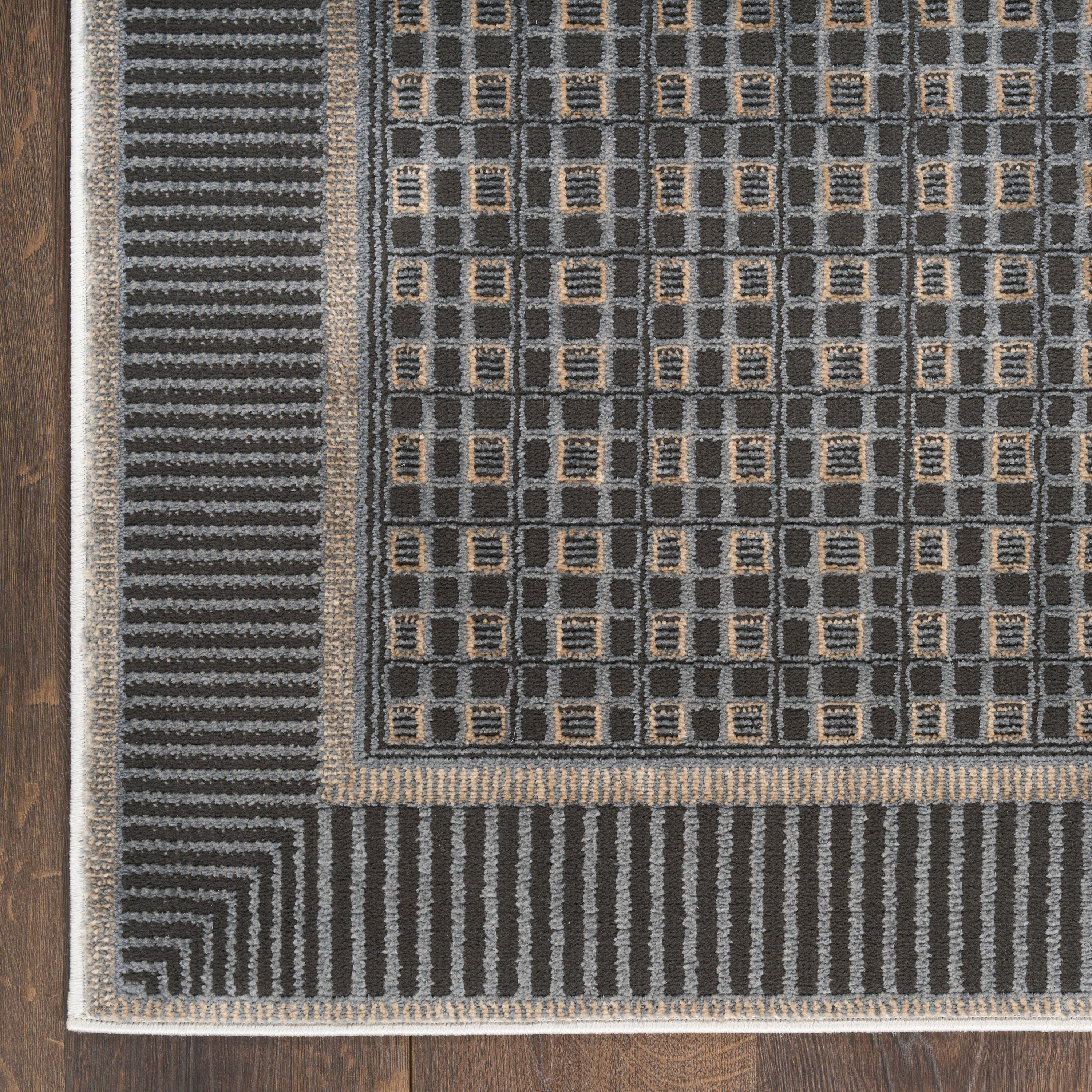 Nourison Home Nordic Geometric 2' x 6' Runner Rug, Black/Taupe, large