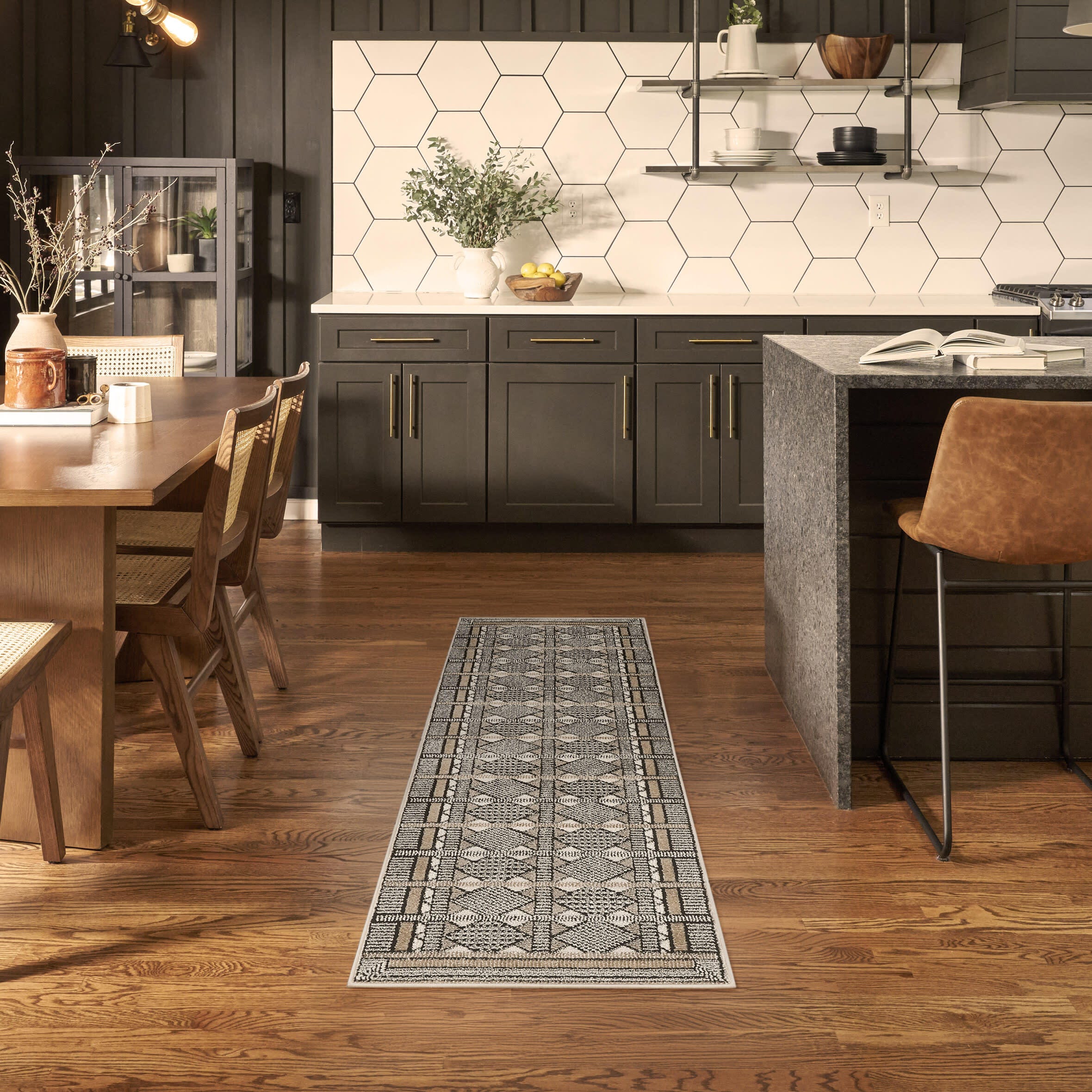 Nourison Home Nordic Diamond 2' x 6' Runner Rug, Ivory/Black, rollover