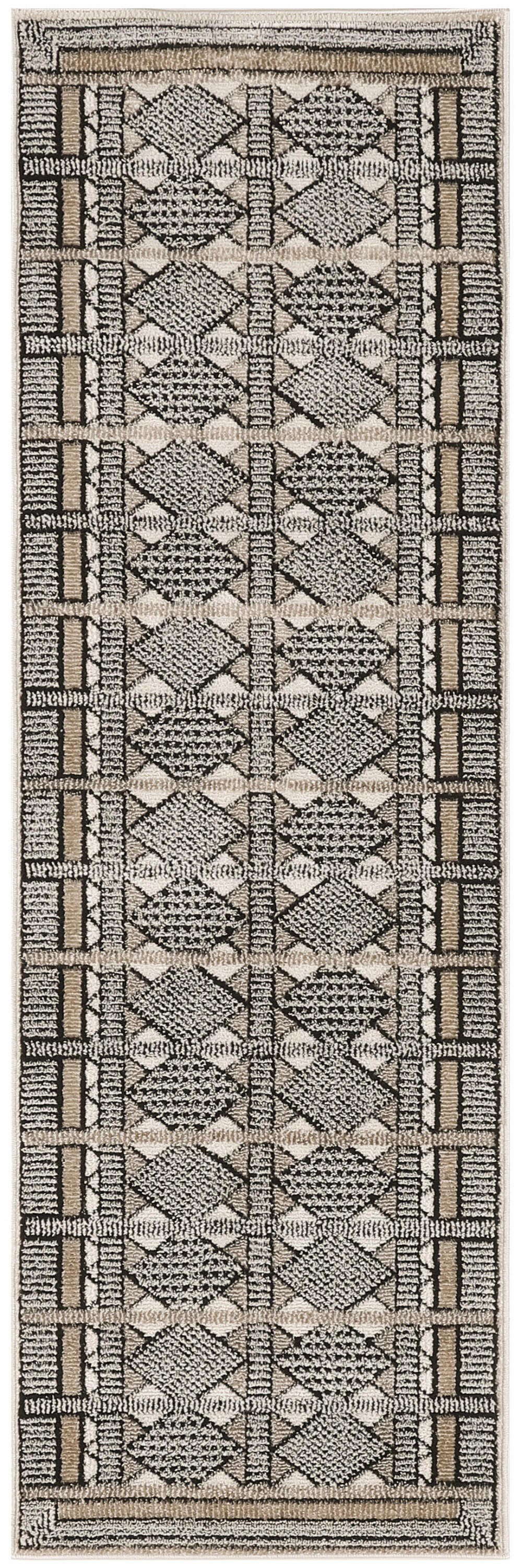 Nourison Home Nordic Diamond 2' x 6' Runner Rug, Ivory/Black, large