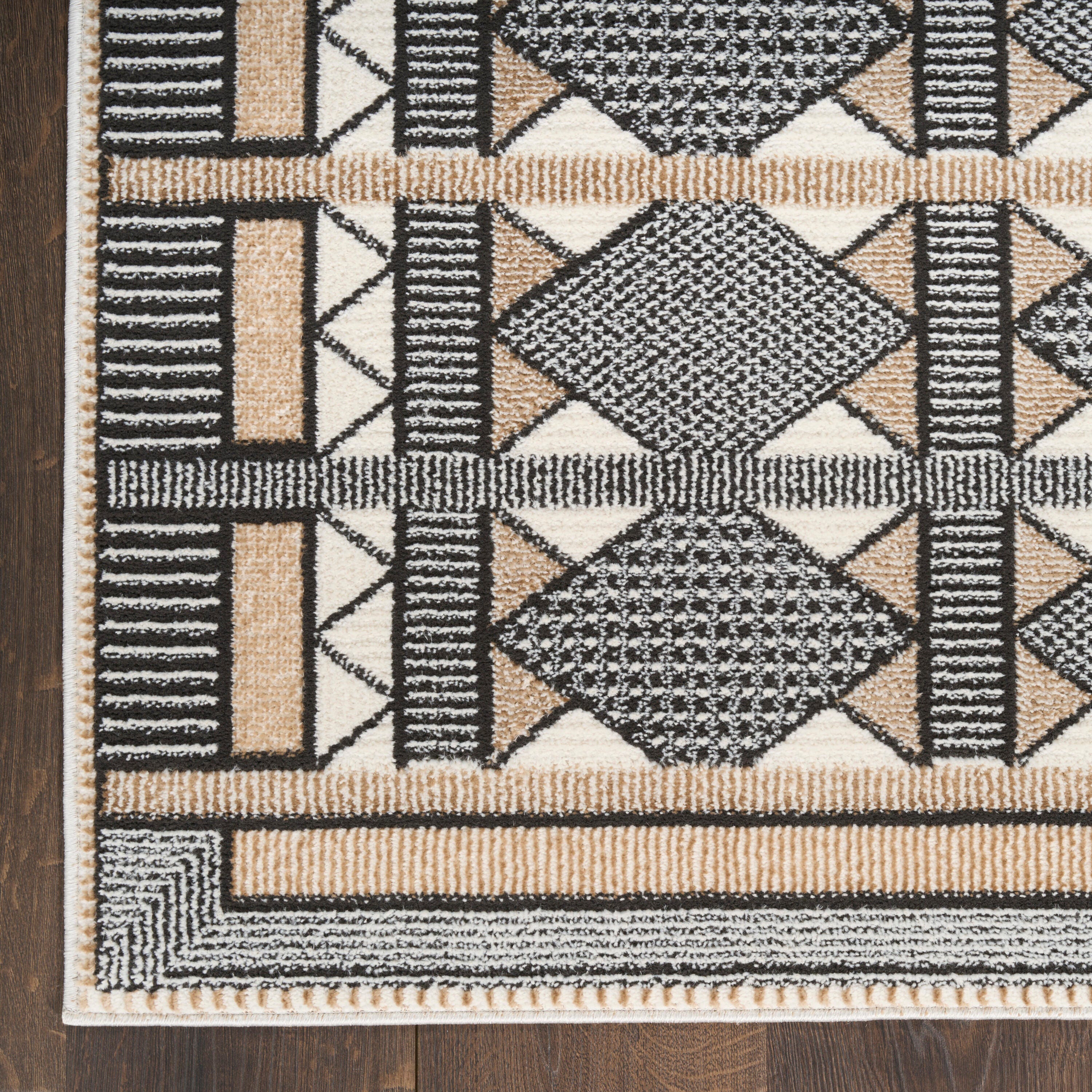 Nourison Home Nordic Diamond 2' x 6' Runner Rug, Ivory/Black, large