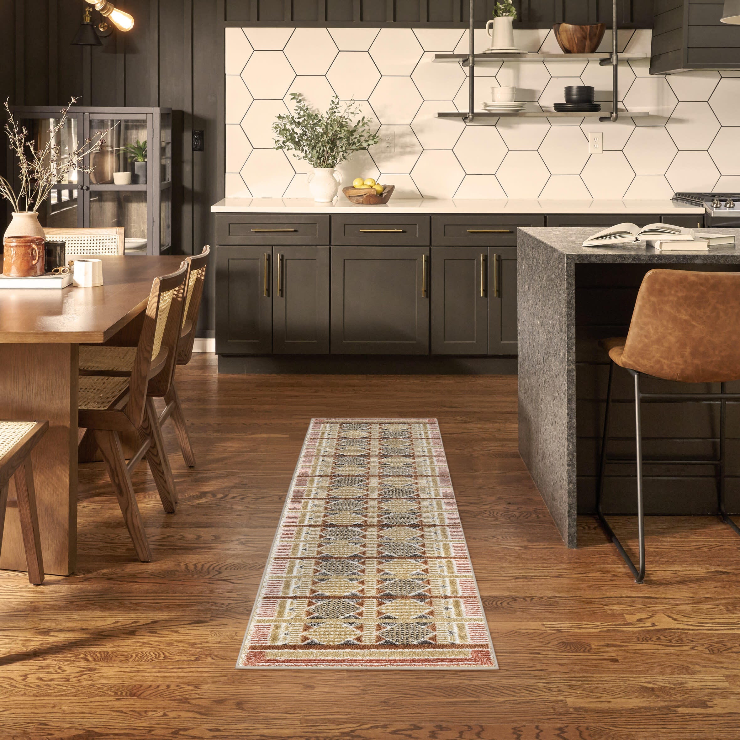 Nourison Home Nordic Diamond 2' x 6' Runner Rug, Rust/Multi, rollover