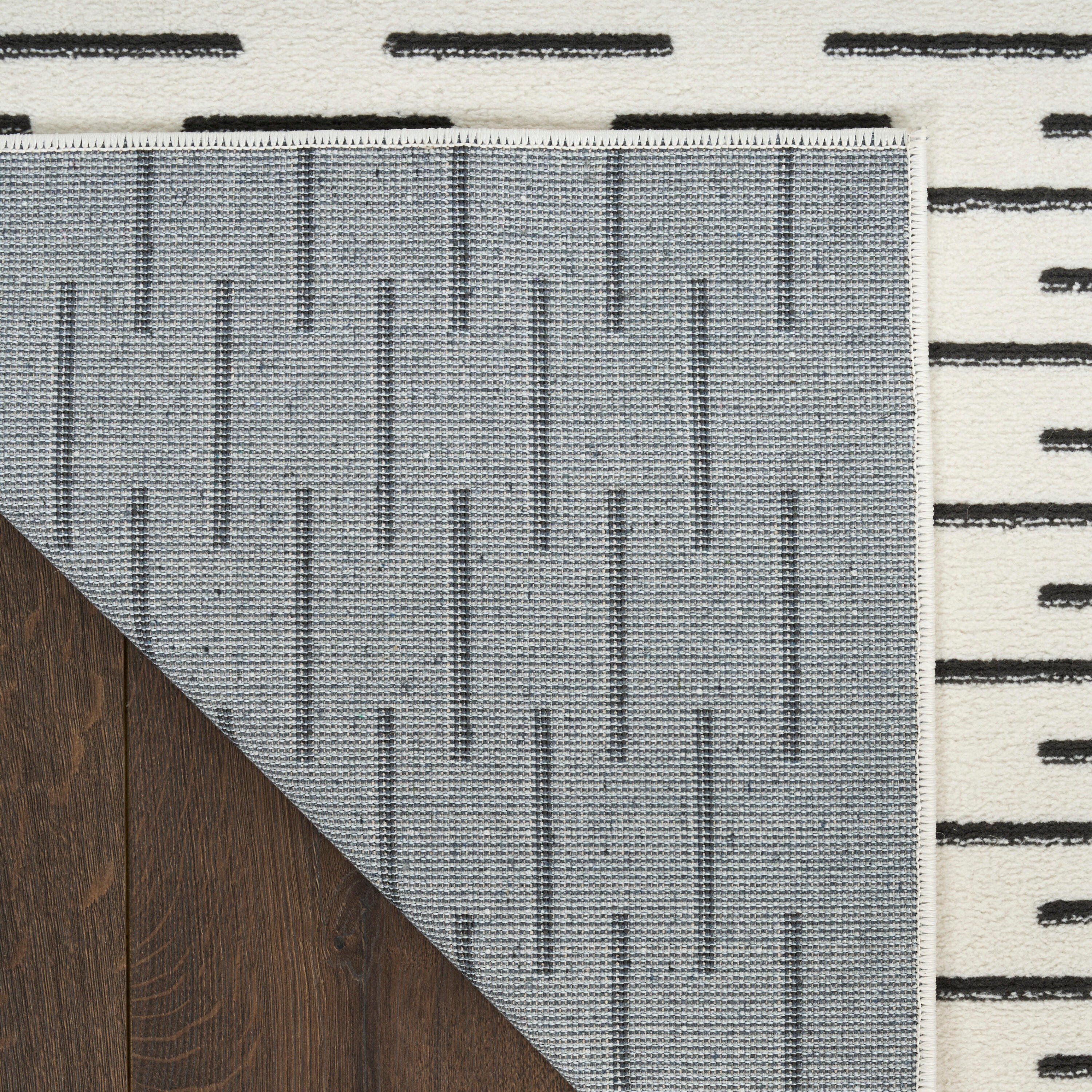 Nourison Home Nordic Dashed Lines 2' x 6' Runner Rug, Ivory/Black, large