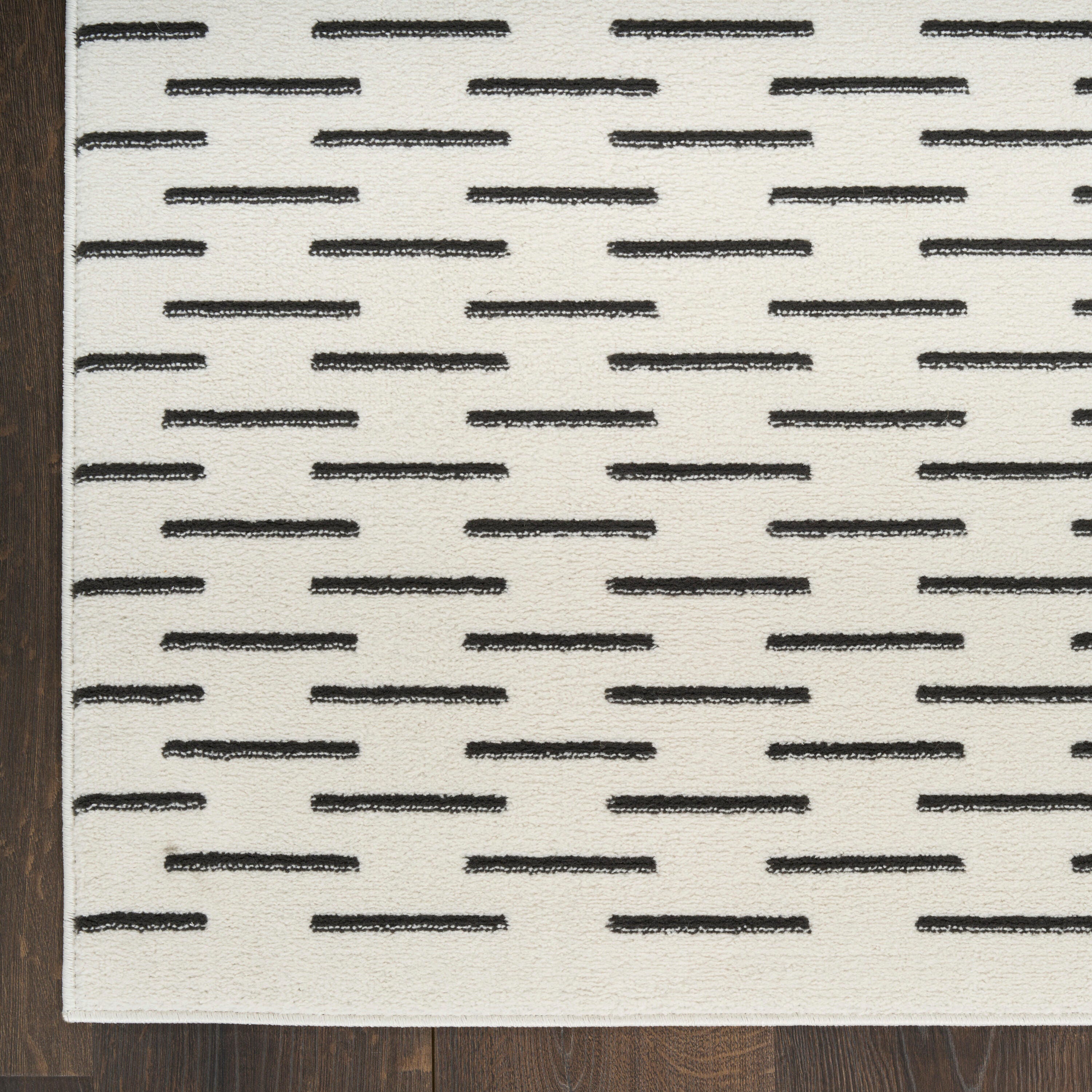Nourison Home Nordic Dashed Lines 2' x 6' Runner Rug, Ivory/Black, large