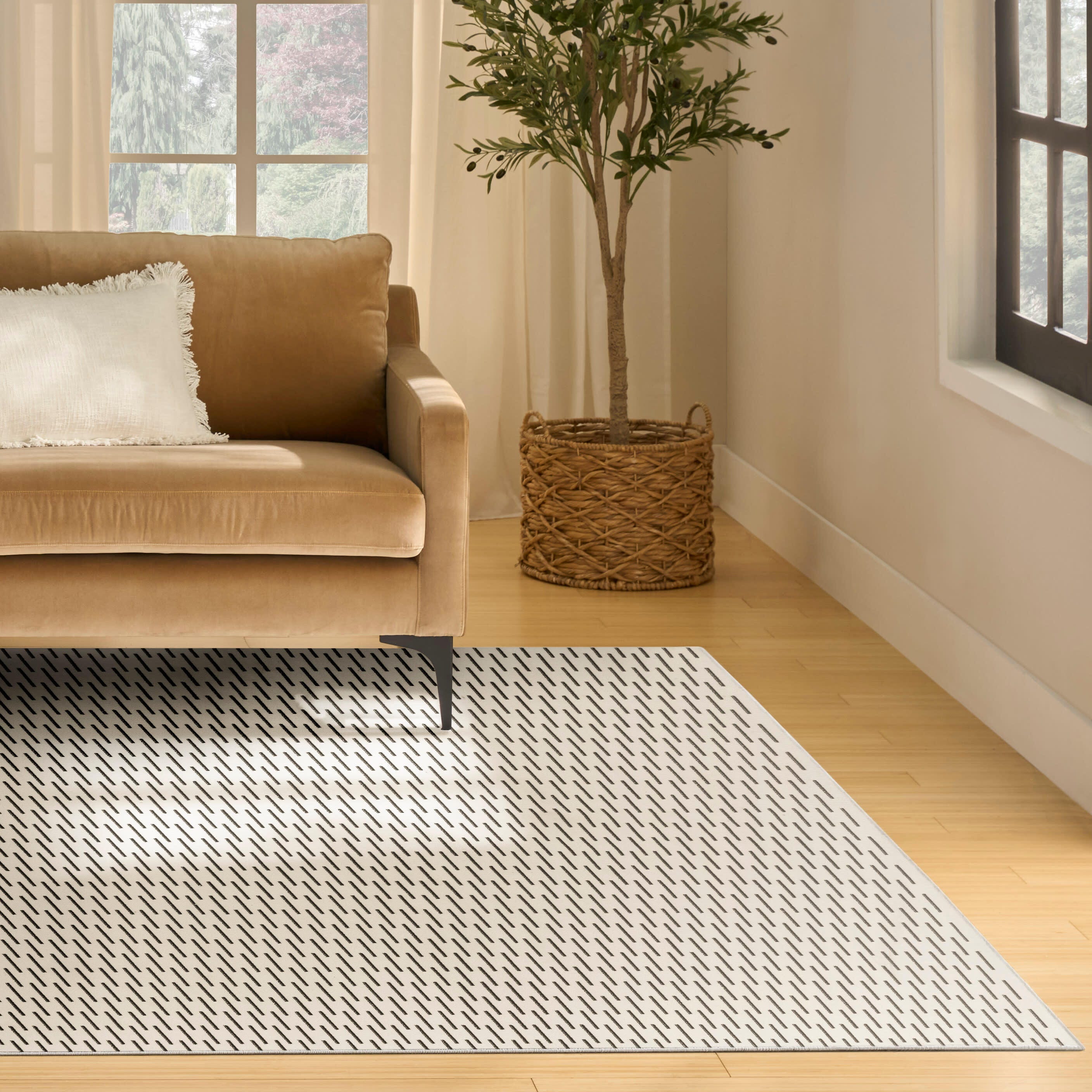 Nourison Home Nordic Dashed Lines 8' x 10' Area Rug, Ivory/Black, rollover