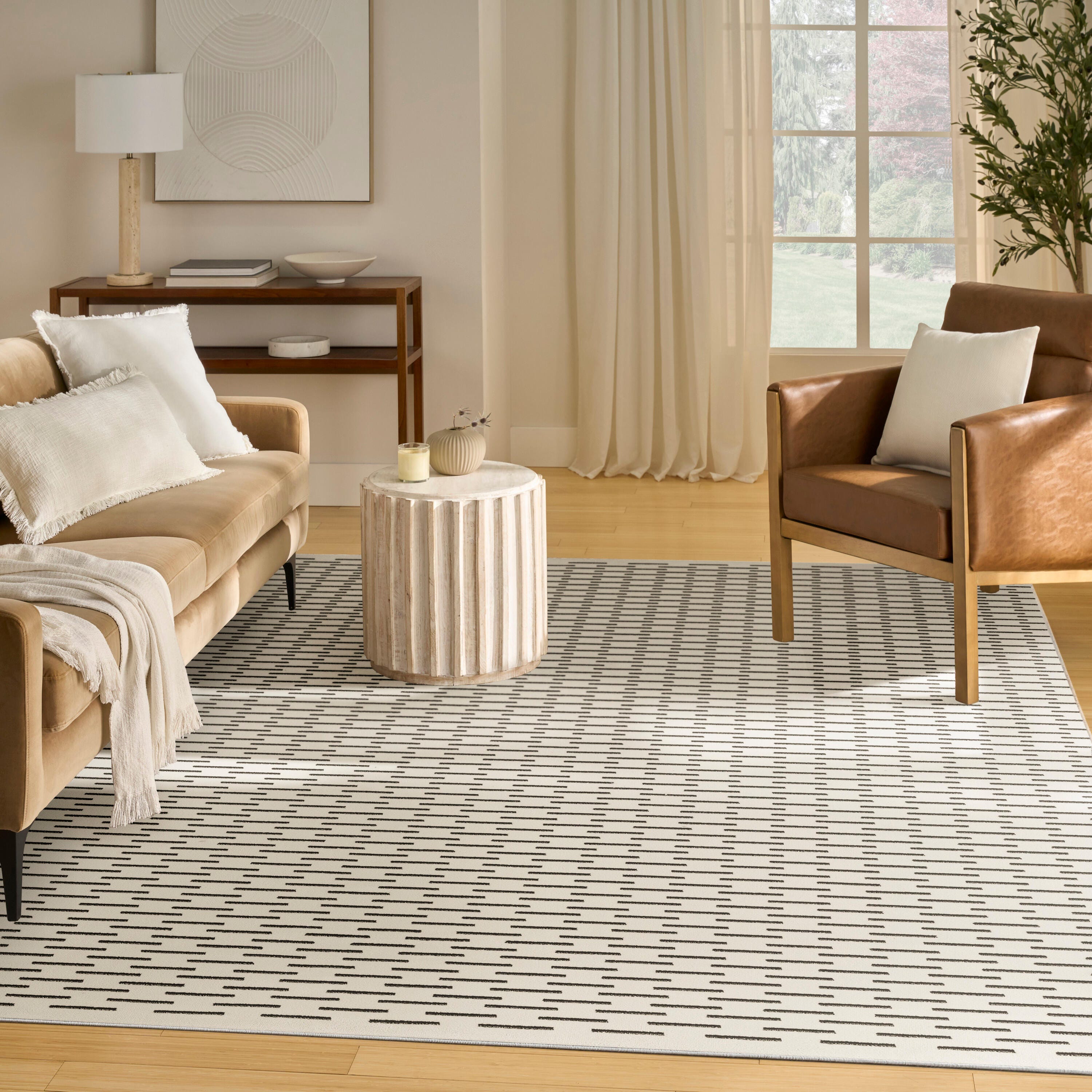 Nourison Home Nordic Dashed Lines 8' x 10' Area Rug, Ivory/Black, large
