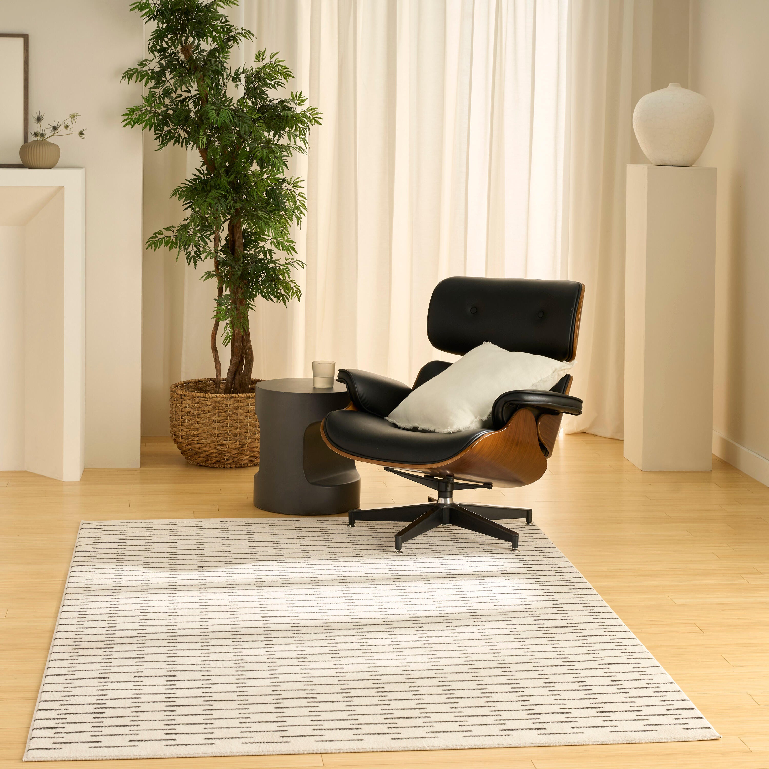 Nourison Home Nordic Dashed Lines 4' x 6' Area Rug, Ivory/Black, large