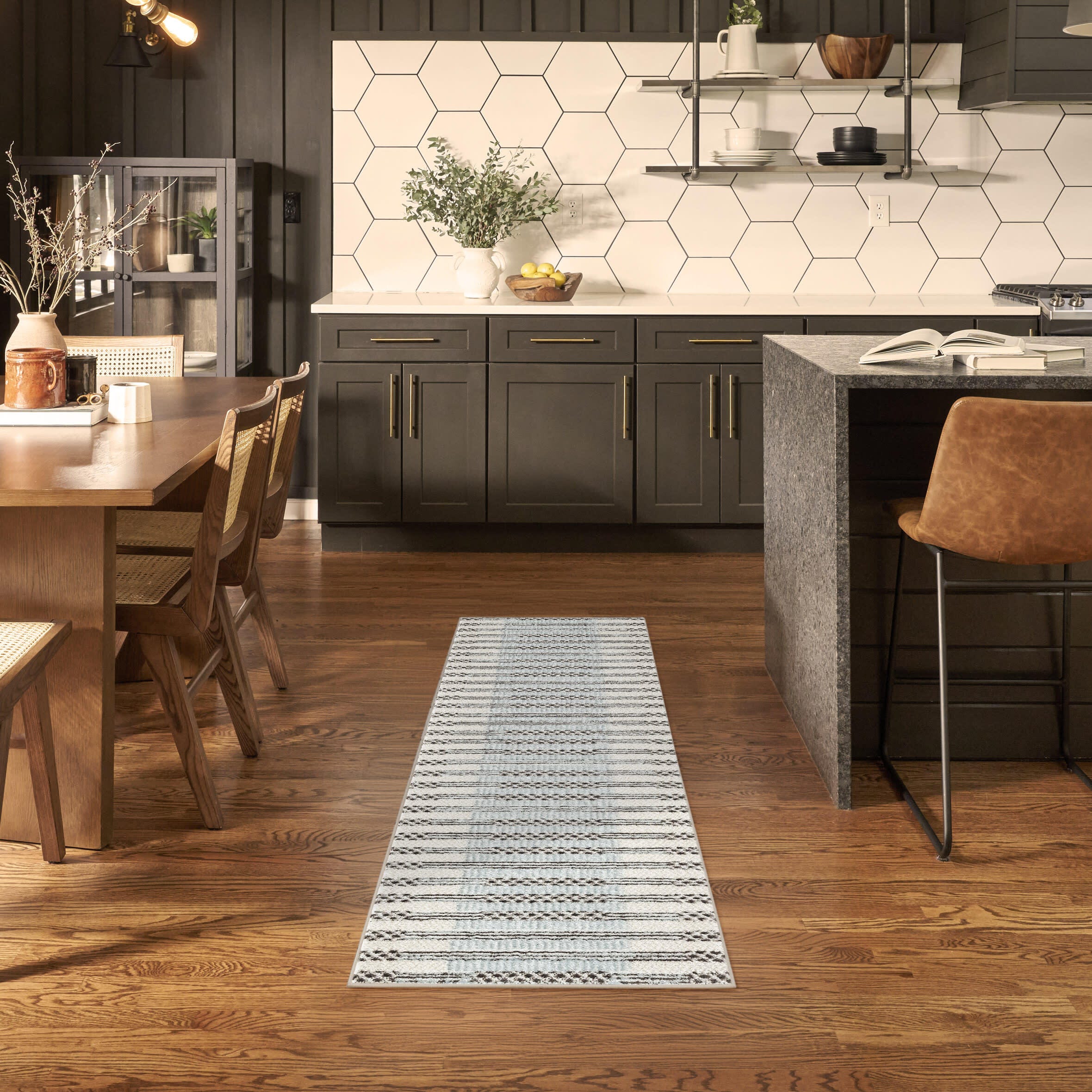 Nourison Home Nordic Linear Lines 2' x 6' Runner Rug, Ivory/Blue, rollover