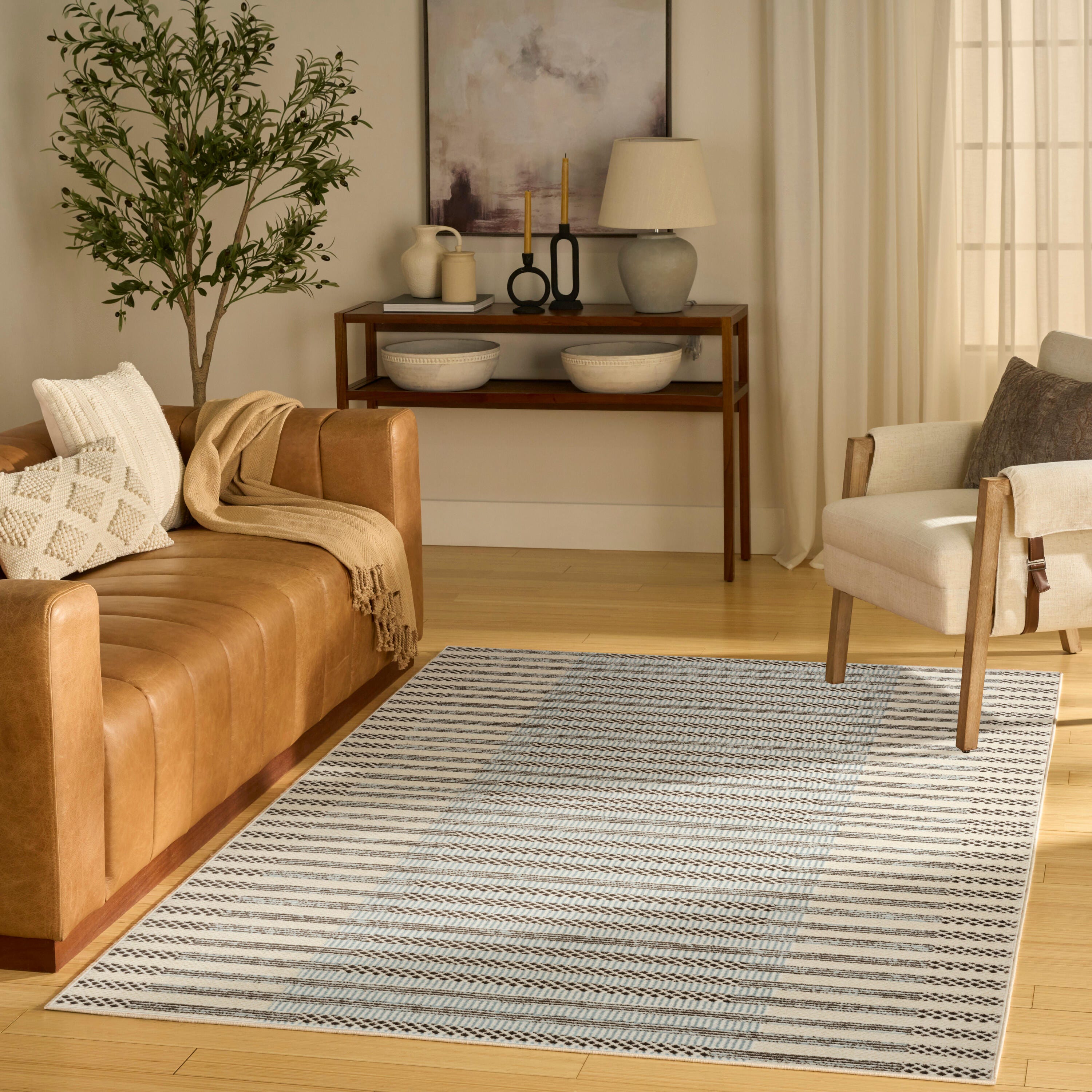 Nourison Home Nordic Linear Lines 4' x 6' Area Rug, Ivory/Blue, large