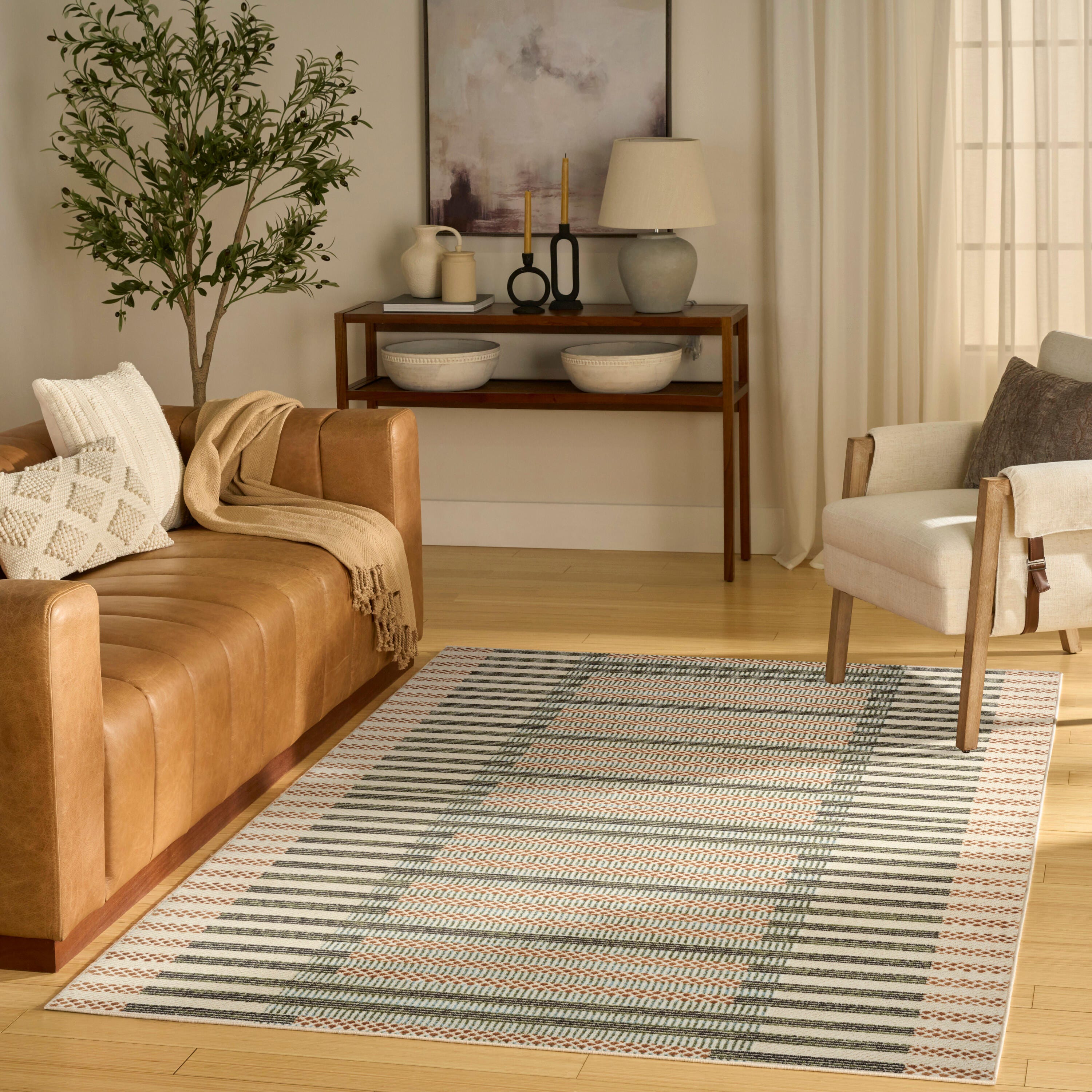 Nourison Home Nordic Linear Lines 5' x 7' Area Rug, Ivory/Brown, large