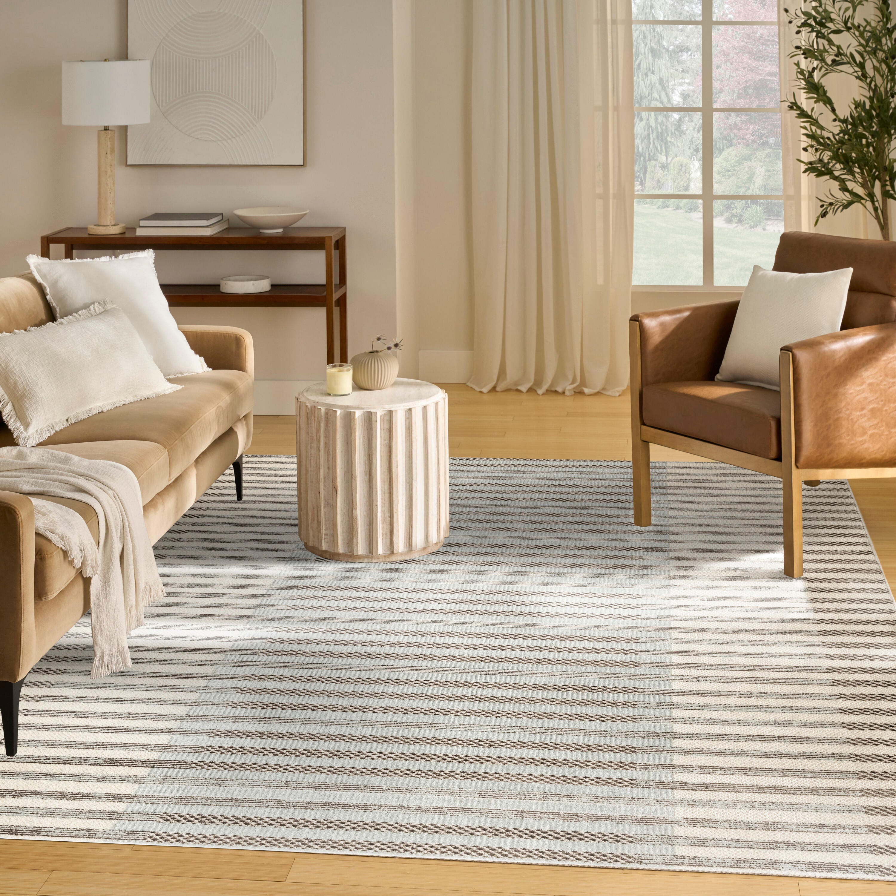 Nourison Home Nordic Linear Lines 8' x 10' Area Rug, Ivory/Blue, large
