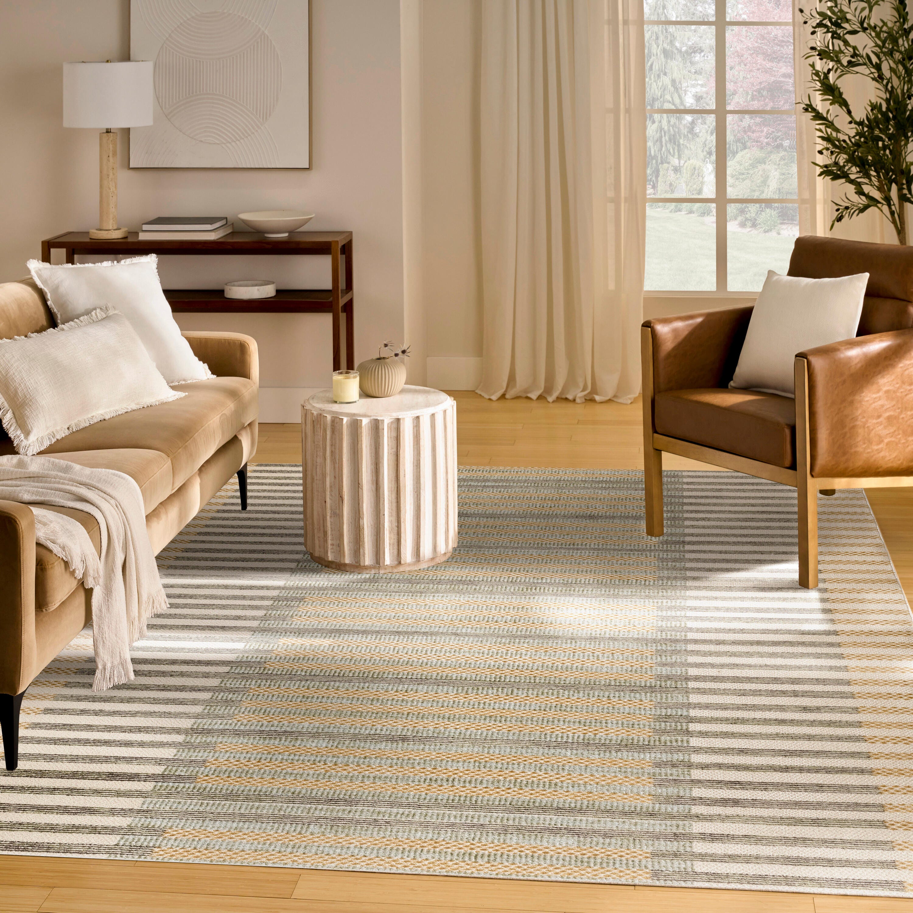 Nourison Home Nordic Linear Lines 8' x 10' Area Rug, Ivory/Brown, large