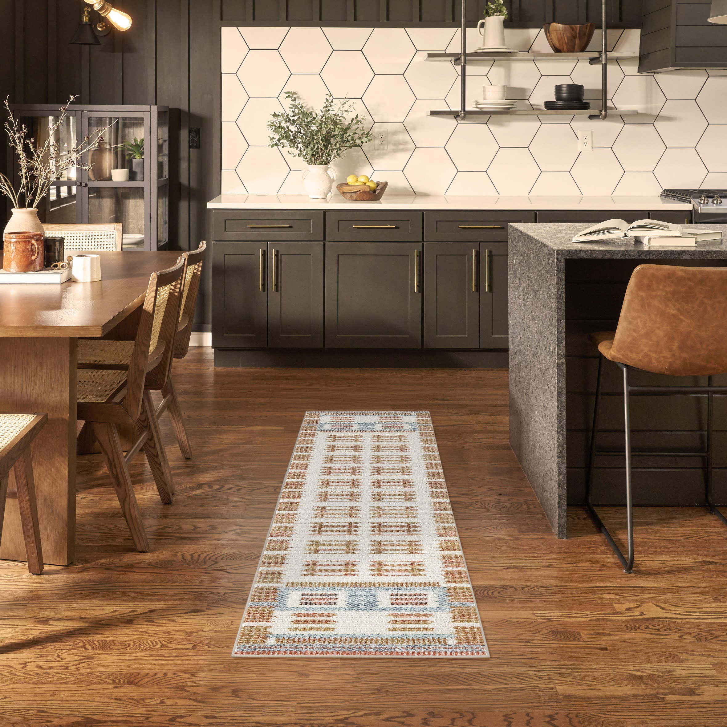 Nourison Home Nordic Accordion 2' x 6' Runner Rug, Ivory/Rust, rollover