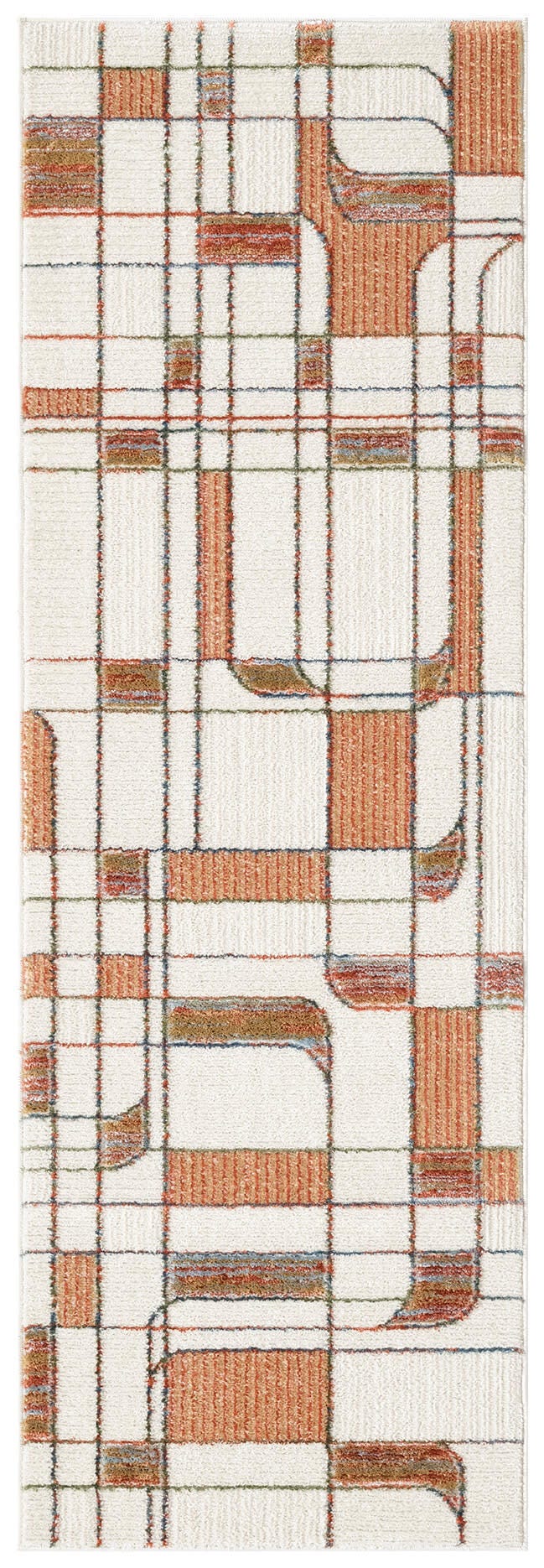 Nourison Home Nordic Curvy Lines 2' x 6' Runner Rug, Ivory/Rust, large