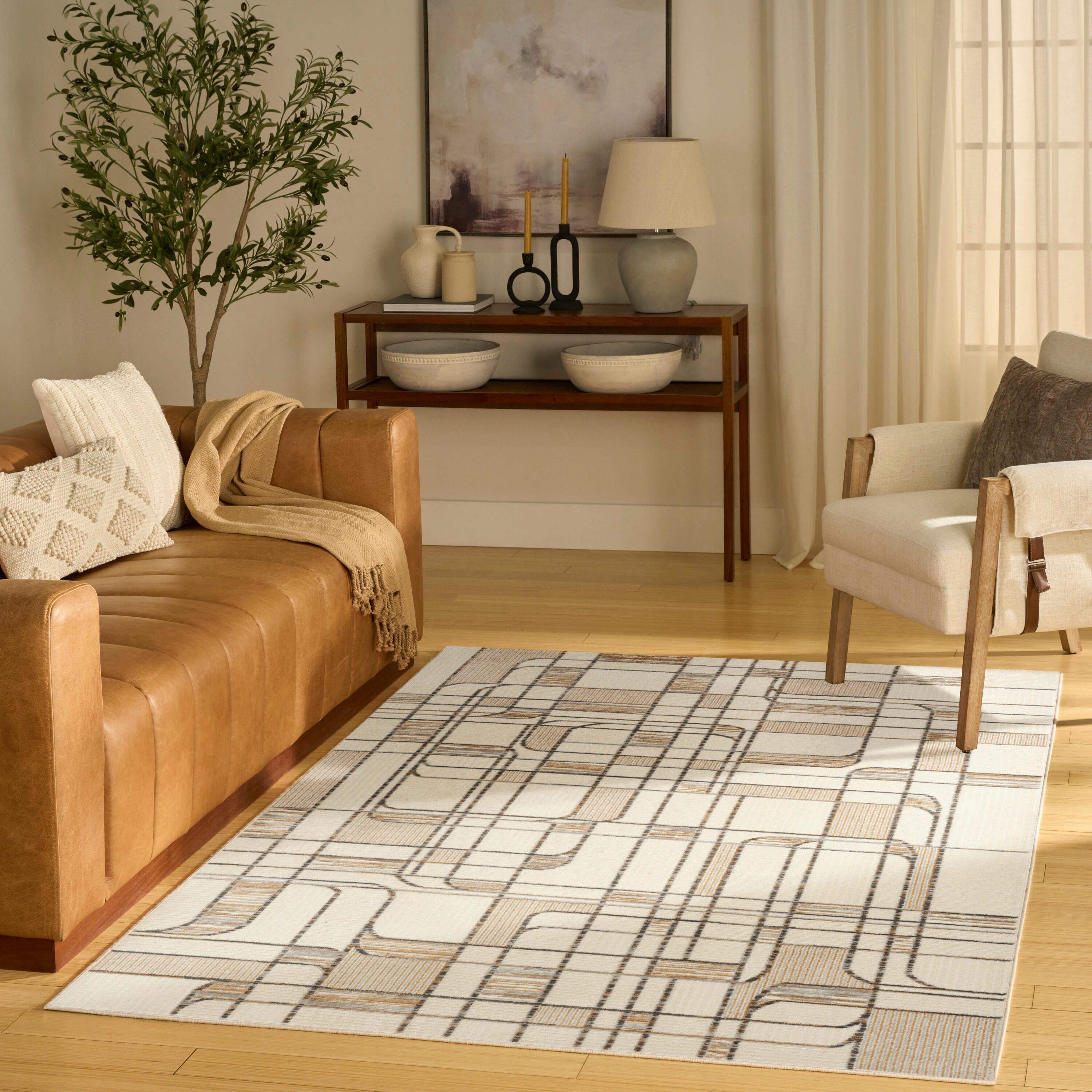 Nourison Home Nordic Curvy Lines 5' x 7' Area Rug, Ivory/Multi, large
