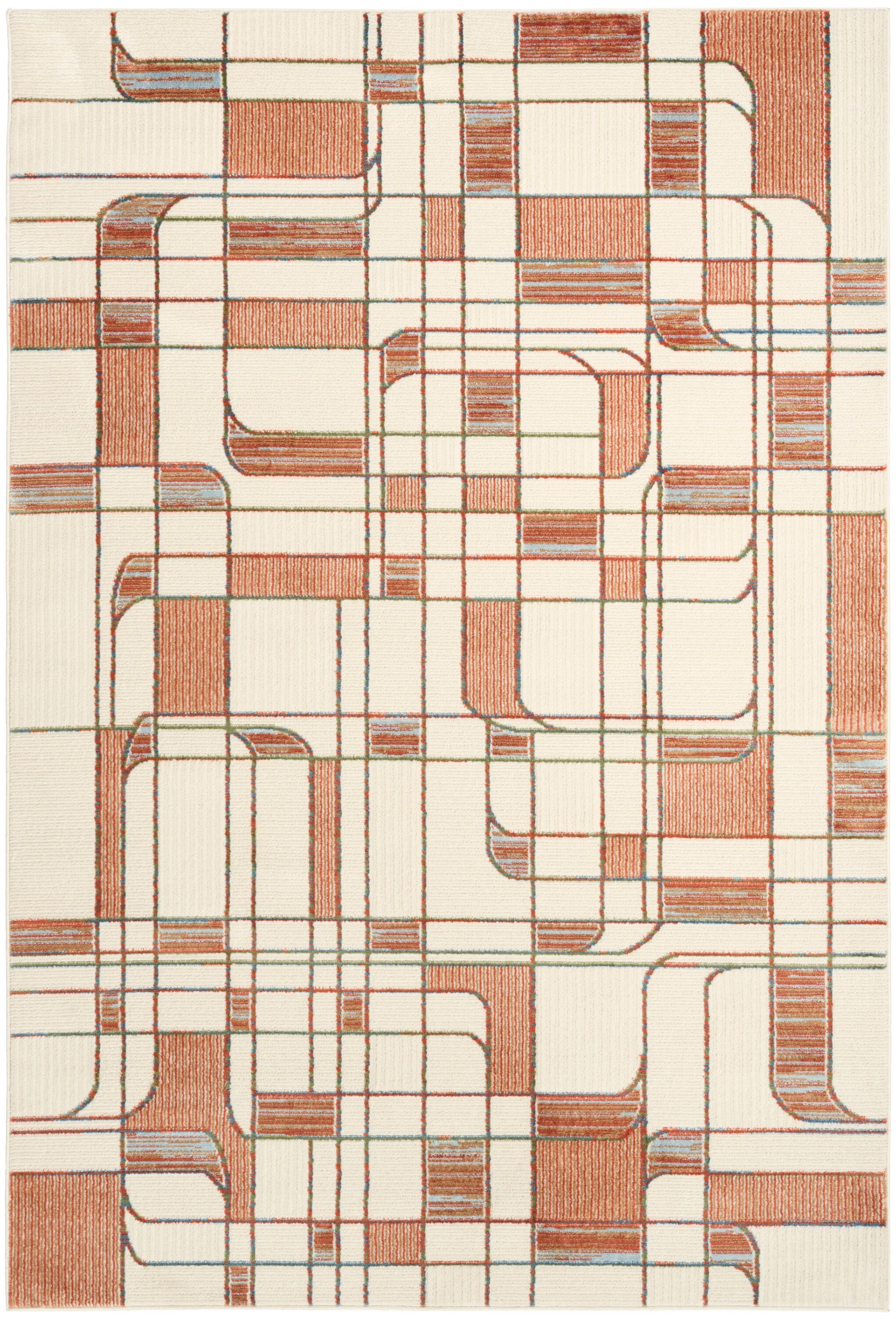 Nourison Home Nordic Curvy Lines 5' x 7' Area Rug, Ivory/Rust, large