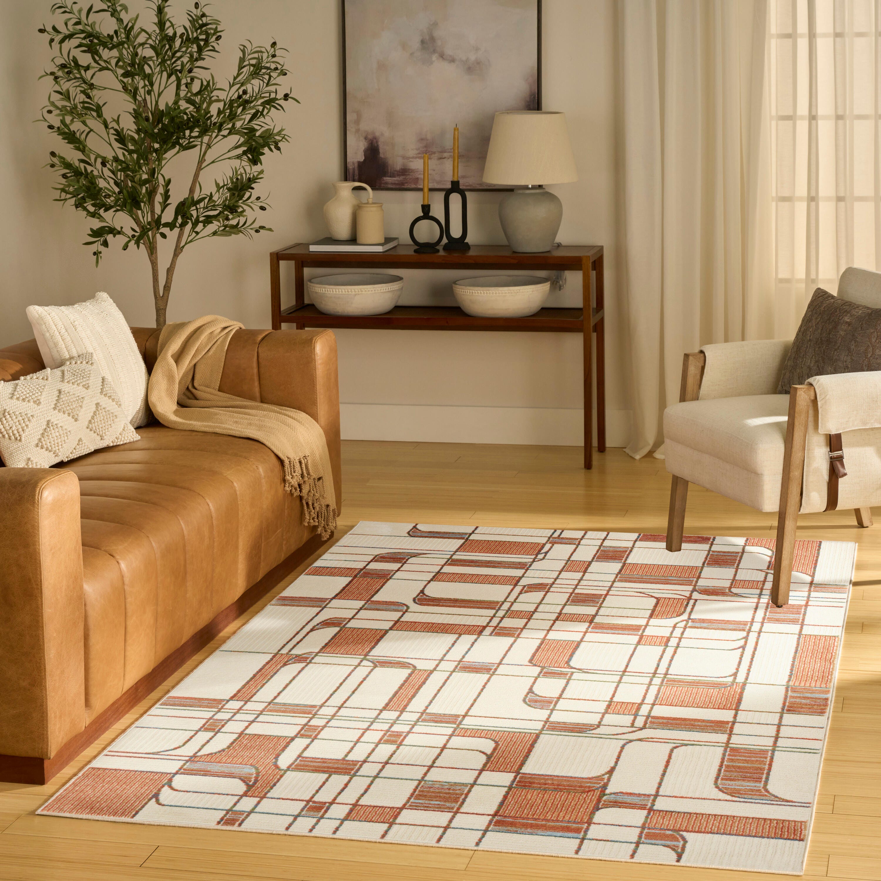 Nourison Home Nordic Curvy Lines 5' x 7' Area Rug, Ivory/Rust, large