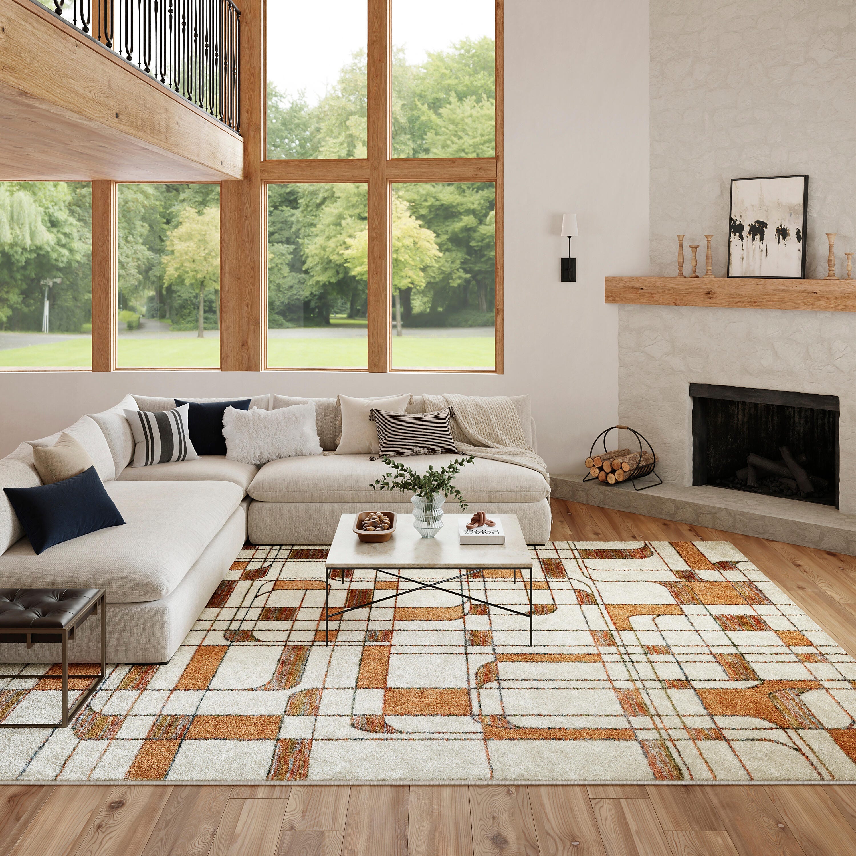 Nourison Home Nordic Curvy Lines 8' x 10' Area Rug, Ivory/Rust, rollover