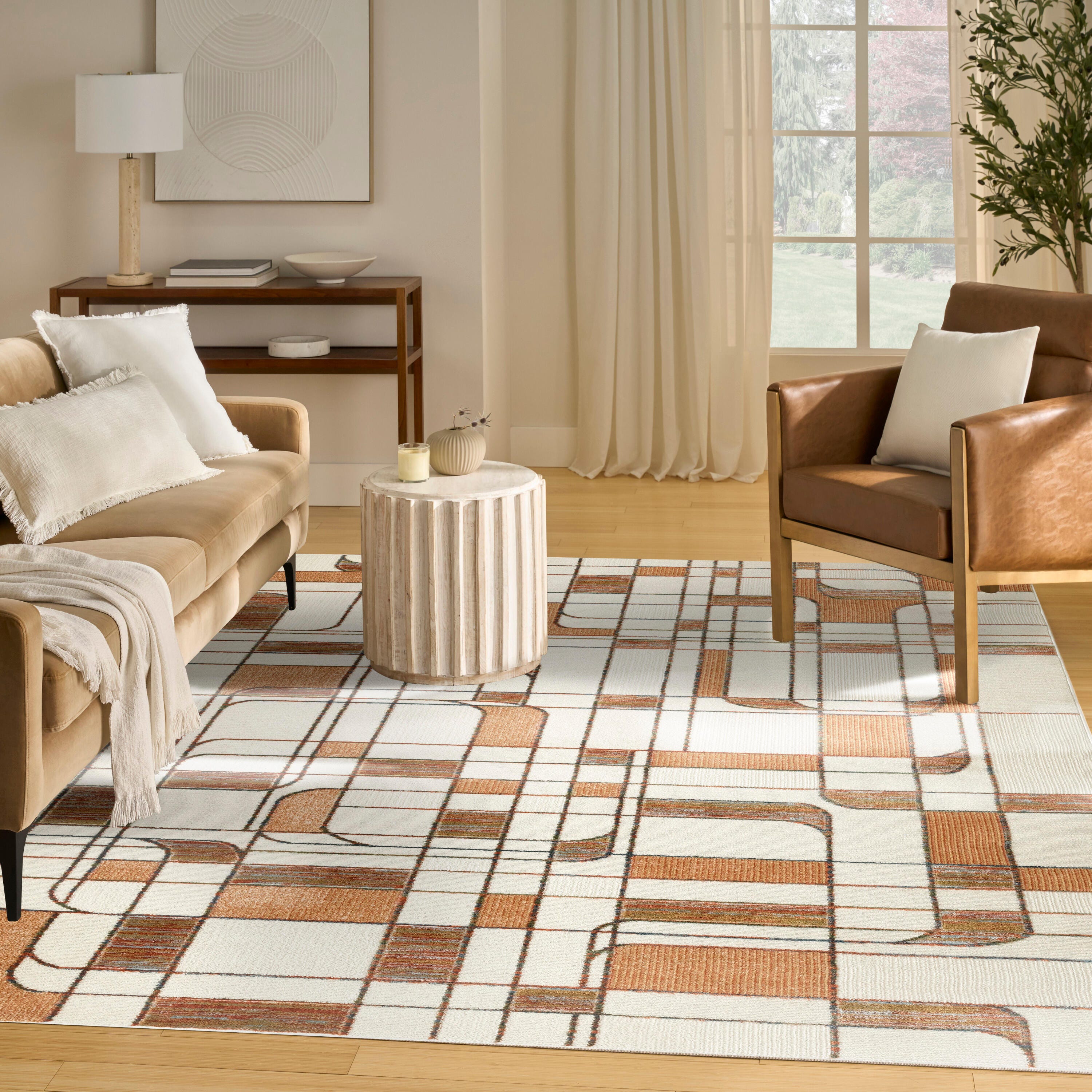 Nourison Home Nordic Curvy Lines 8' x 10' Area Rug, Ivory/Rust, large