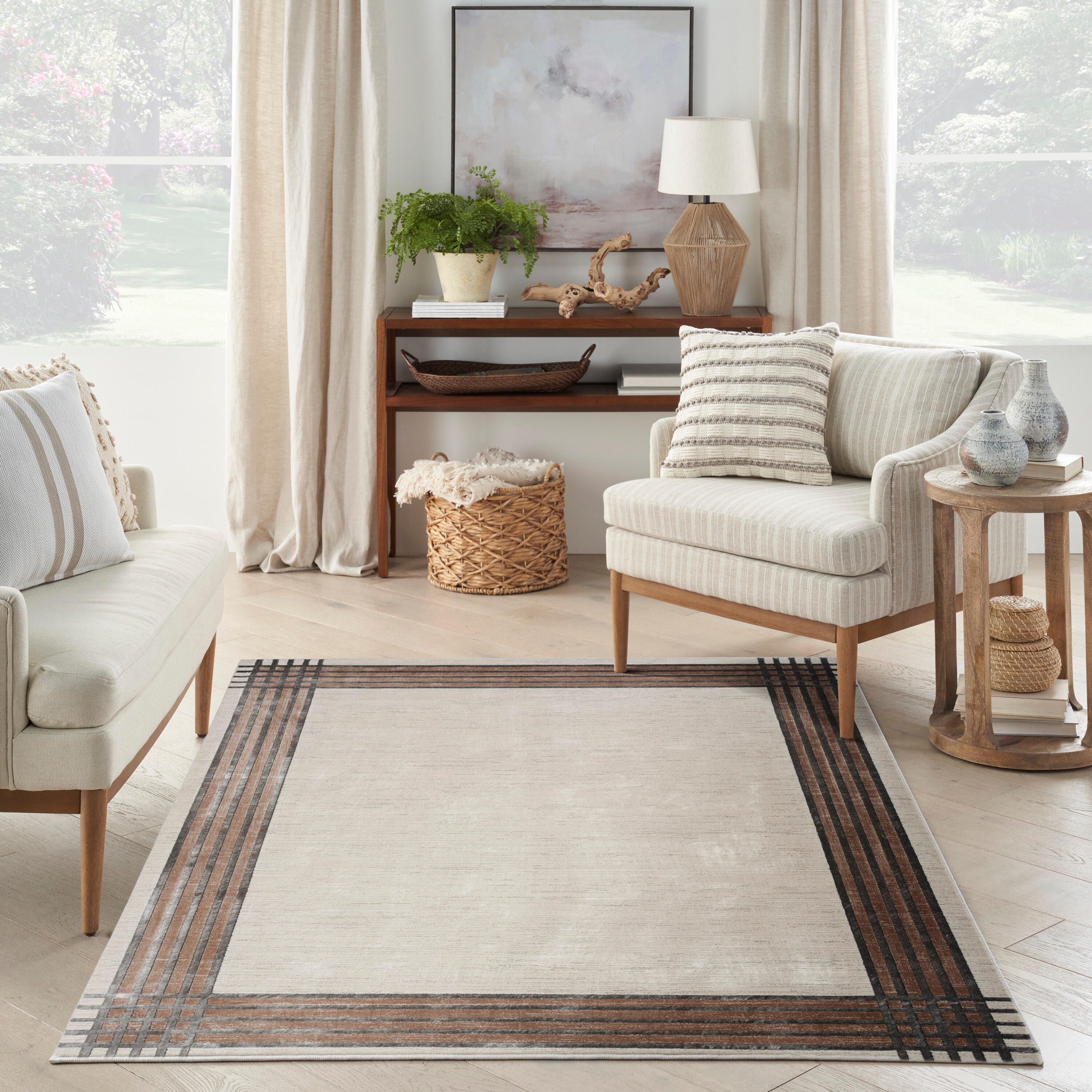 Nourison Home Desire Bordered 5'3" x 7'3" Area Rug, Ivory/Black, large
