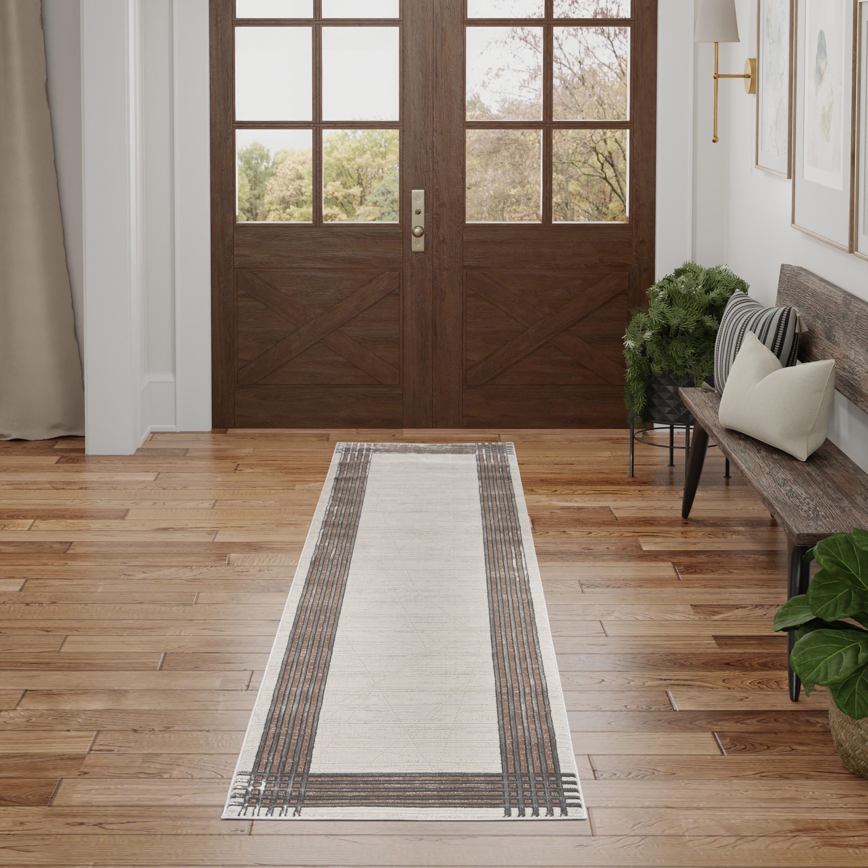 Nourison Home Desire Bordered 2'3" x 7'6" Runner Rug, Ivory/Black, rollover