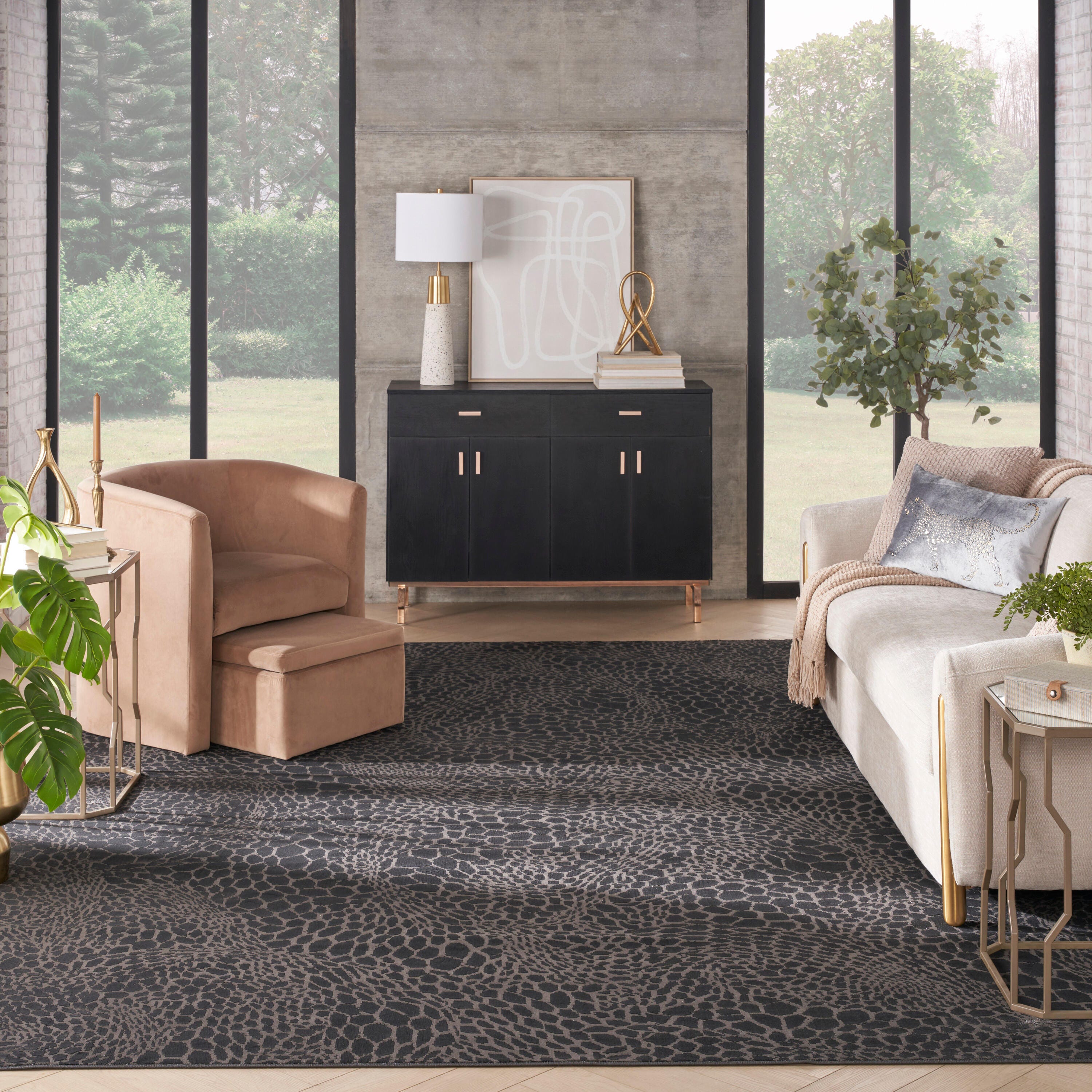 Nourison Home Desire Animal Print 7'10" x 9'10" Area Rug, Charcoal/Gray, large