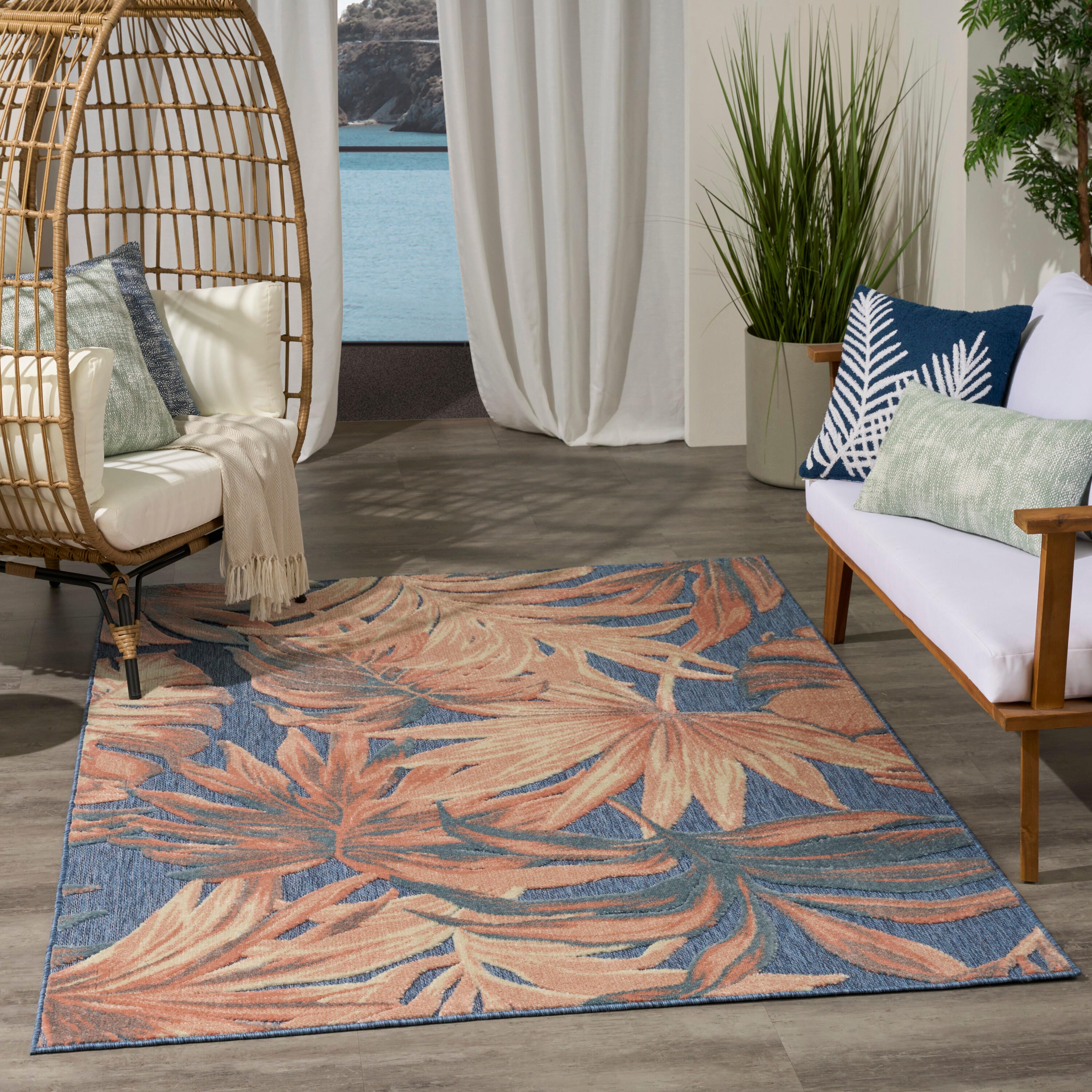 Nourison Home Aloha 5'3" x 7'5" Area Rug, Blue/Rose, rollover