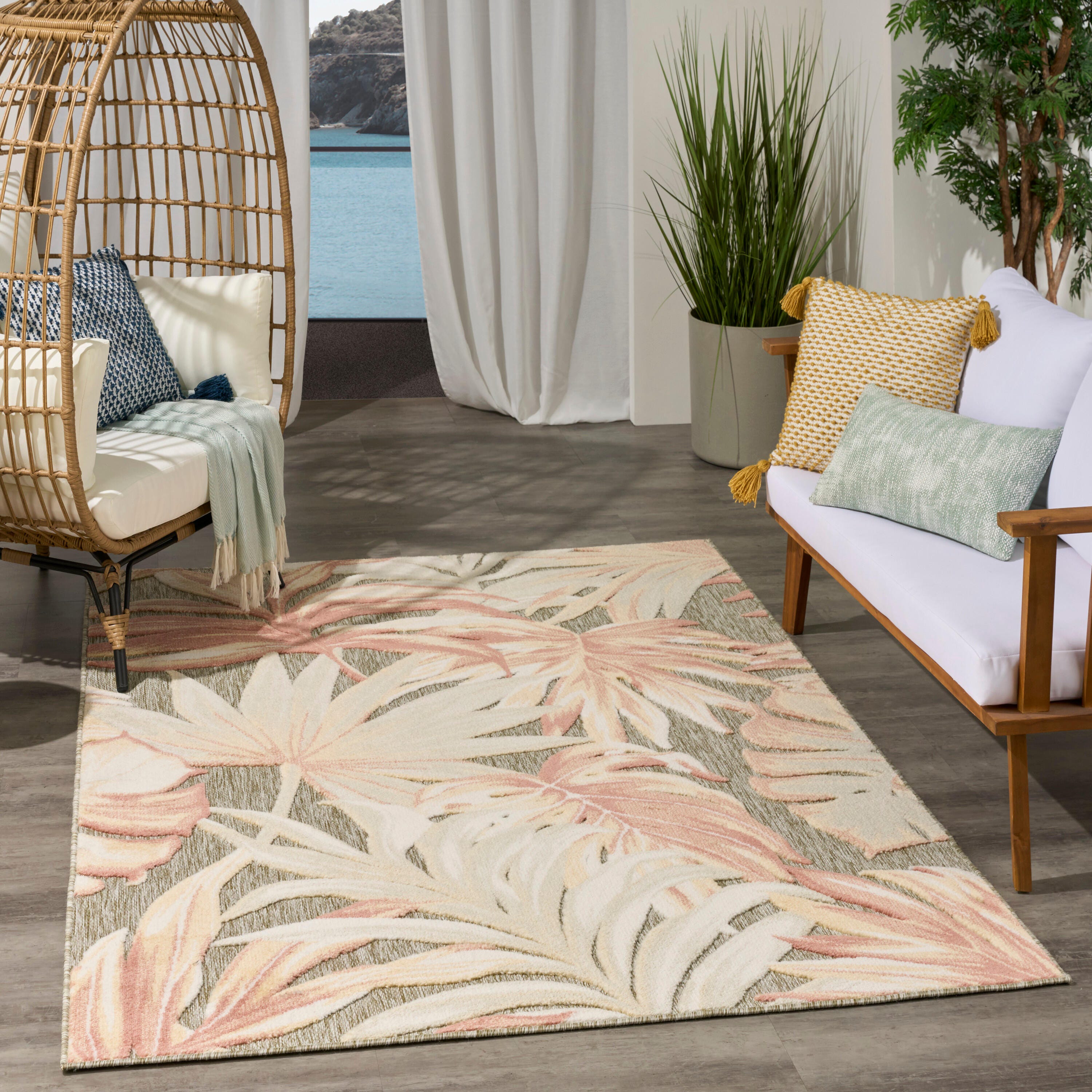 Nourison Home Aloha 5'3" x 7'5" Area Rug, Sage Green/Cream, large