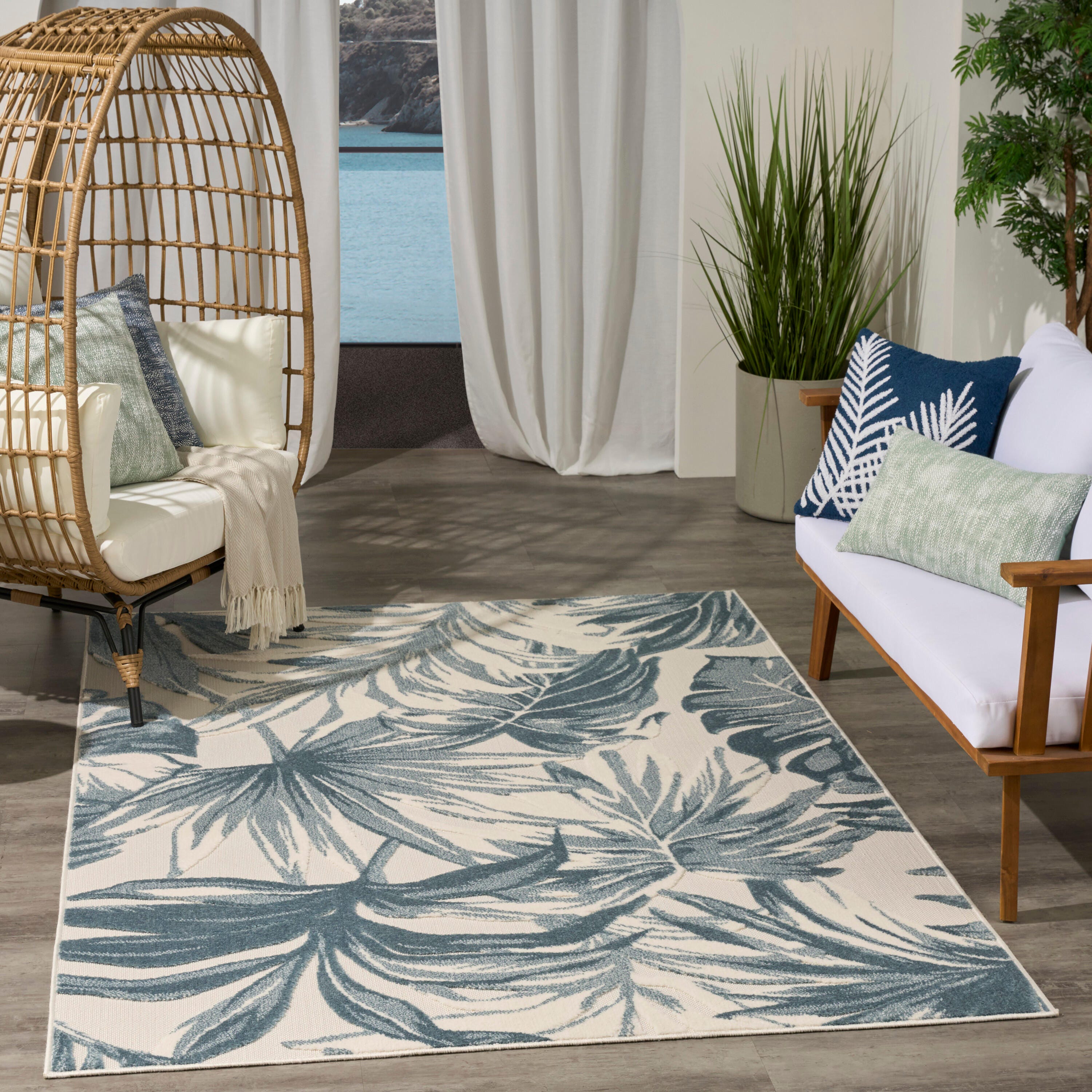 Nourison Home Aloha 3'6" x 5'6" Accent Rug, Ivory/Blue, large