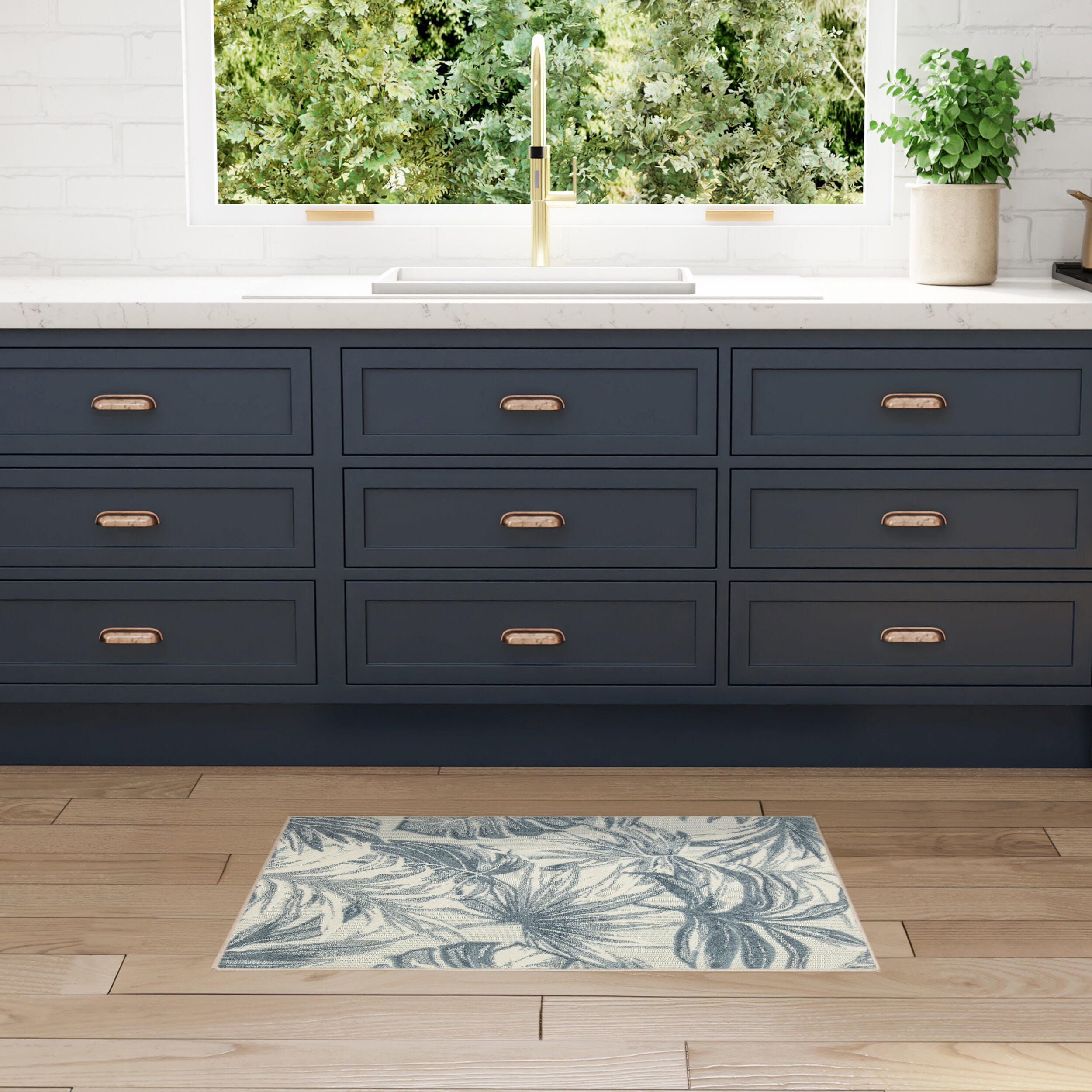 Nourison Home Aloha 2'8" x 4' Accent Rug, Ivory/Blue, large