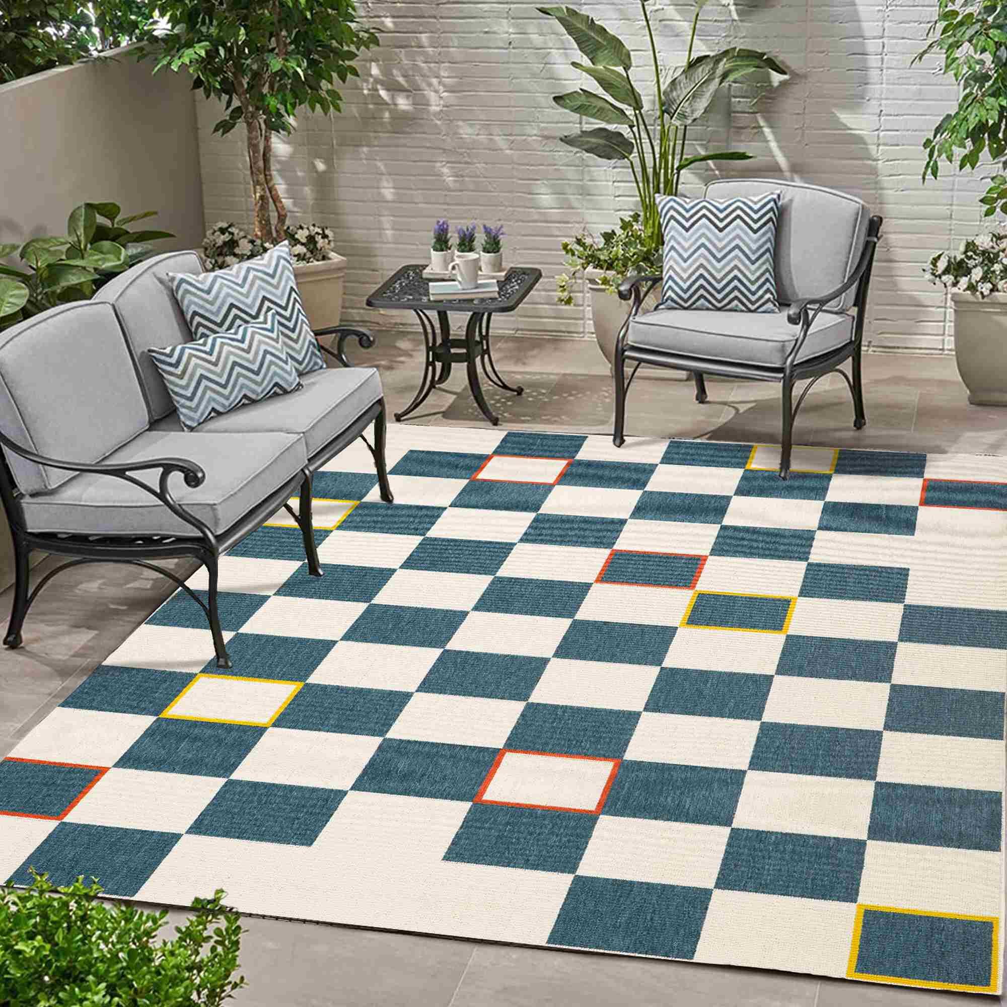 Suvii Home Harrow Checkered 8' x 10' Area Rug, Navy/White, rollover