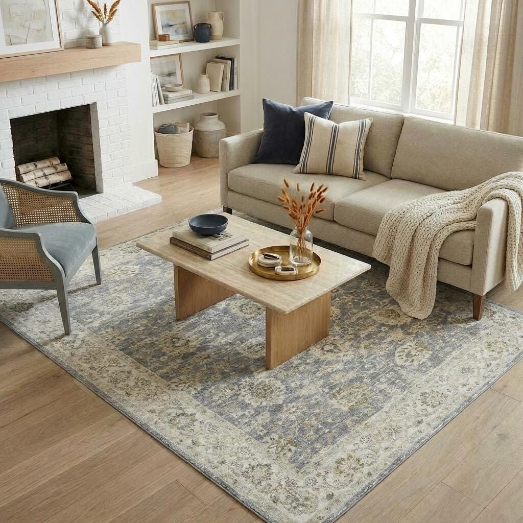 Suvii Home Brookside 8' x 10' Area Rug, Navy/White