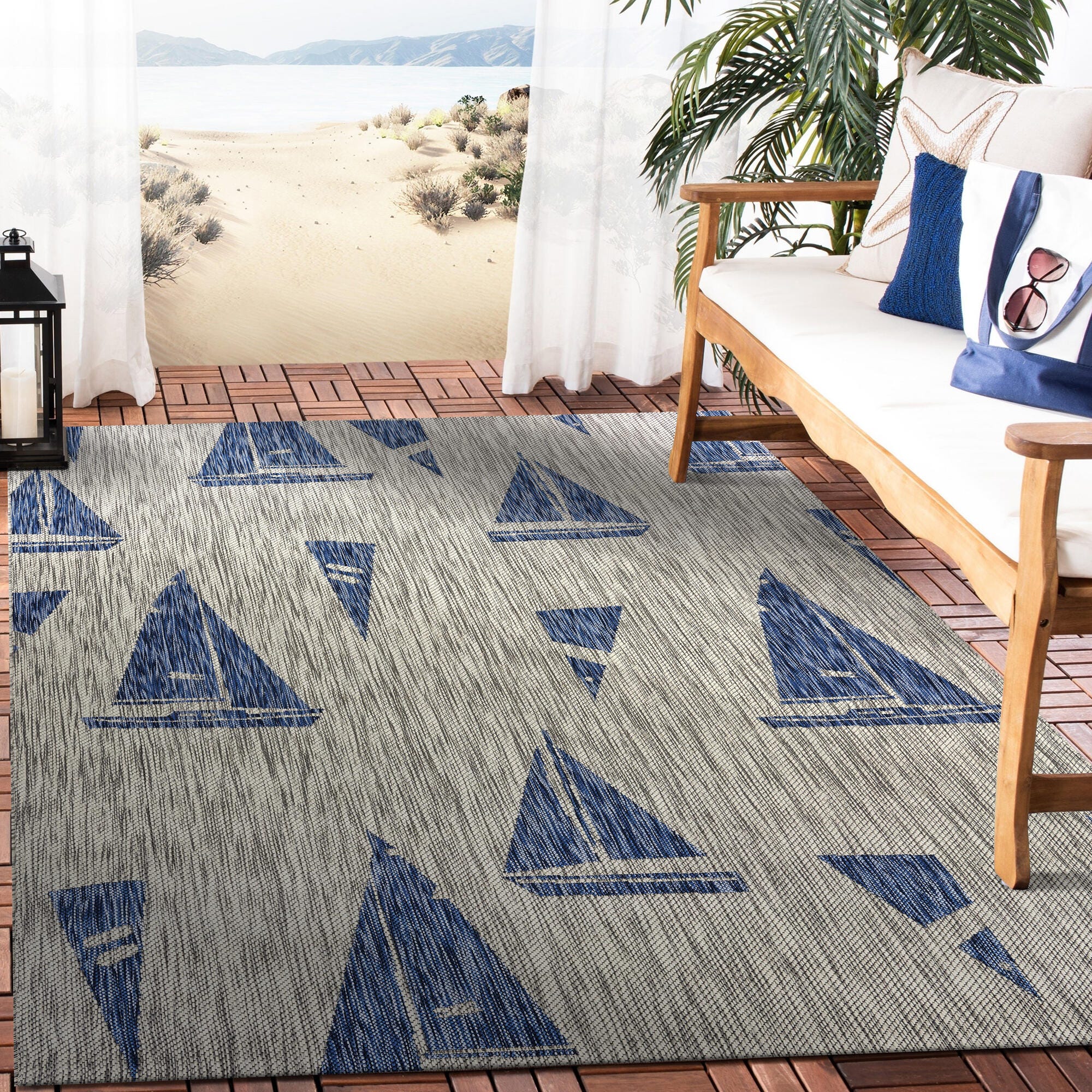 Suvii Home Colorblock 5' x 7' Area Rug, Gray/Blue, rollover